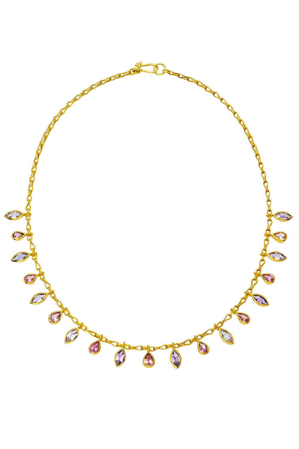 Multicolored Spinel Sapphire Fringe Necklace-YELLOW GOLD-16-JEWELRYFINE JEWELNECKLACE O-CAMILLE BEINHORN