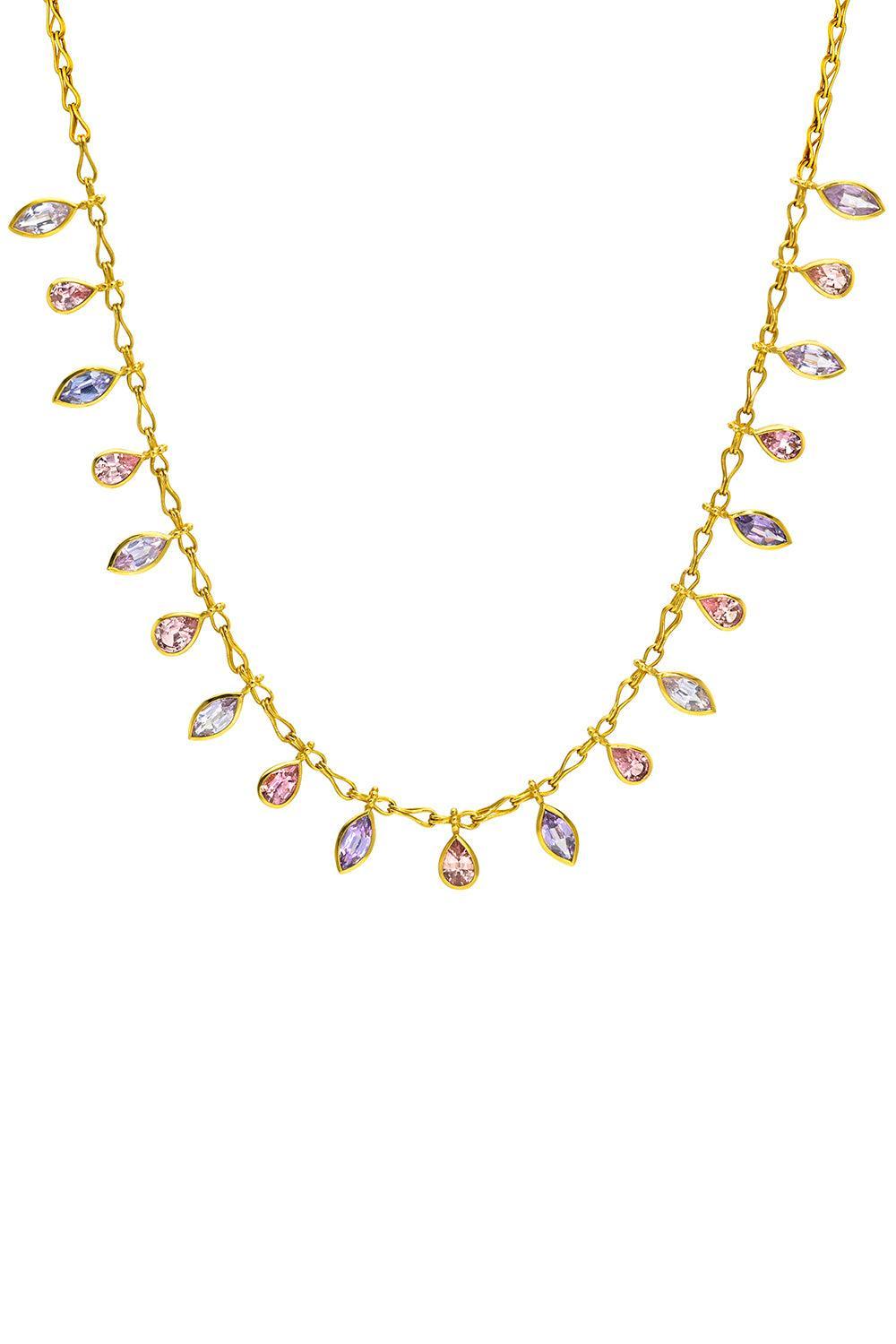 Multicolored Spinel Sapphire Fringe Necklace-YELLOW GOLD-16-JEWELRYFINE JEWELNECKLACE O-CAMILLE BEINHORN