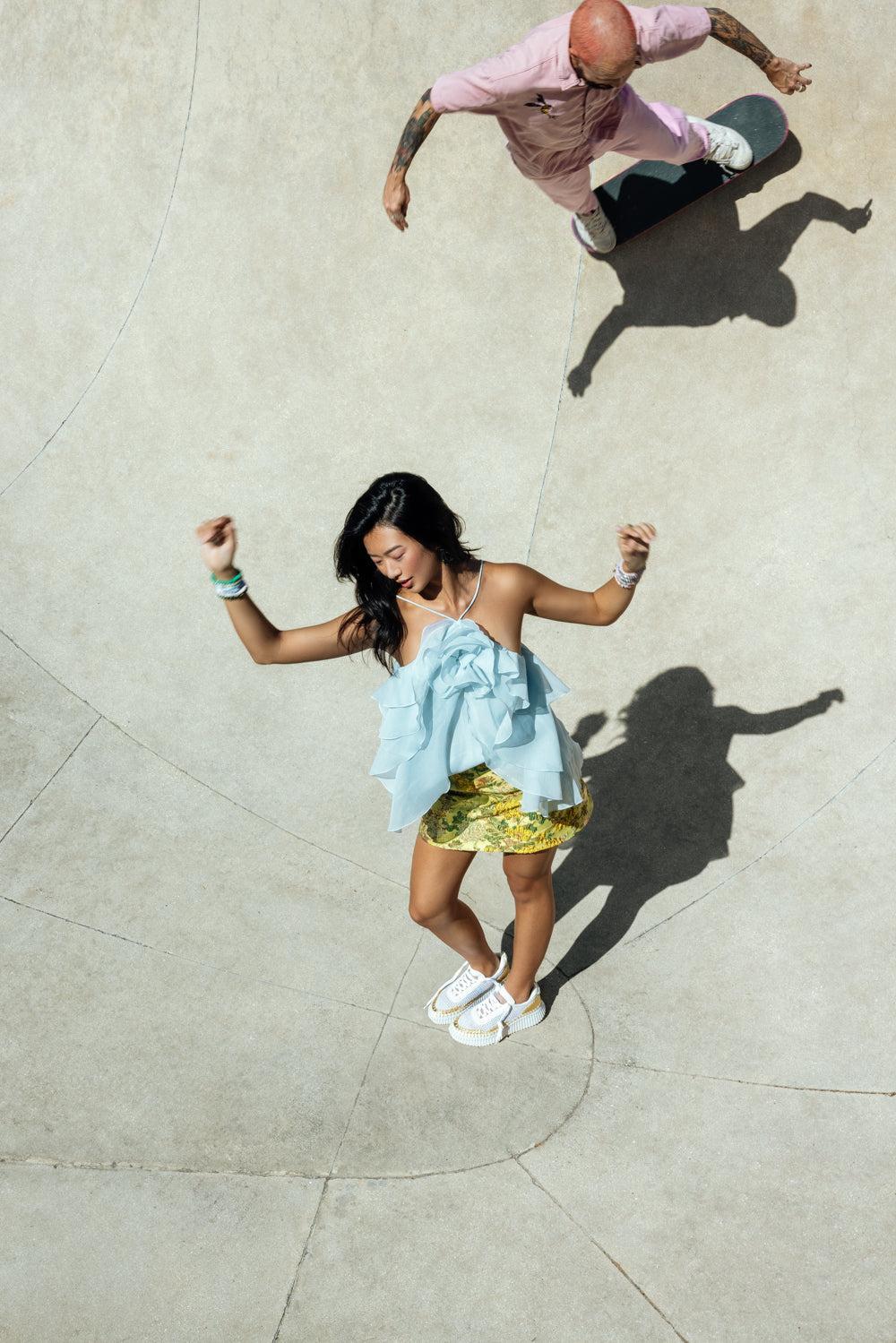 BEA SKIRT-FLORAL MATELASSE YELLOW-2-CLOTHINGSKIRTMINI-CARA CARA