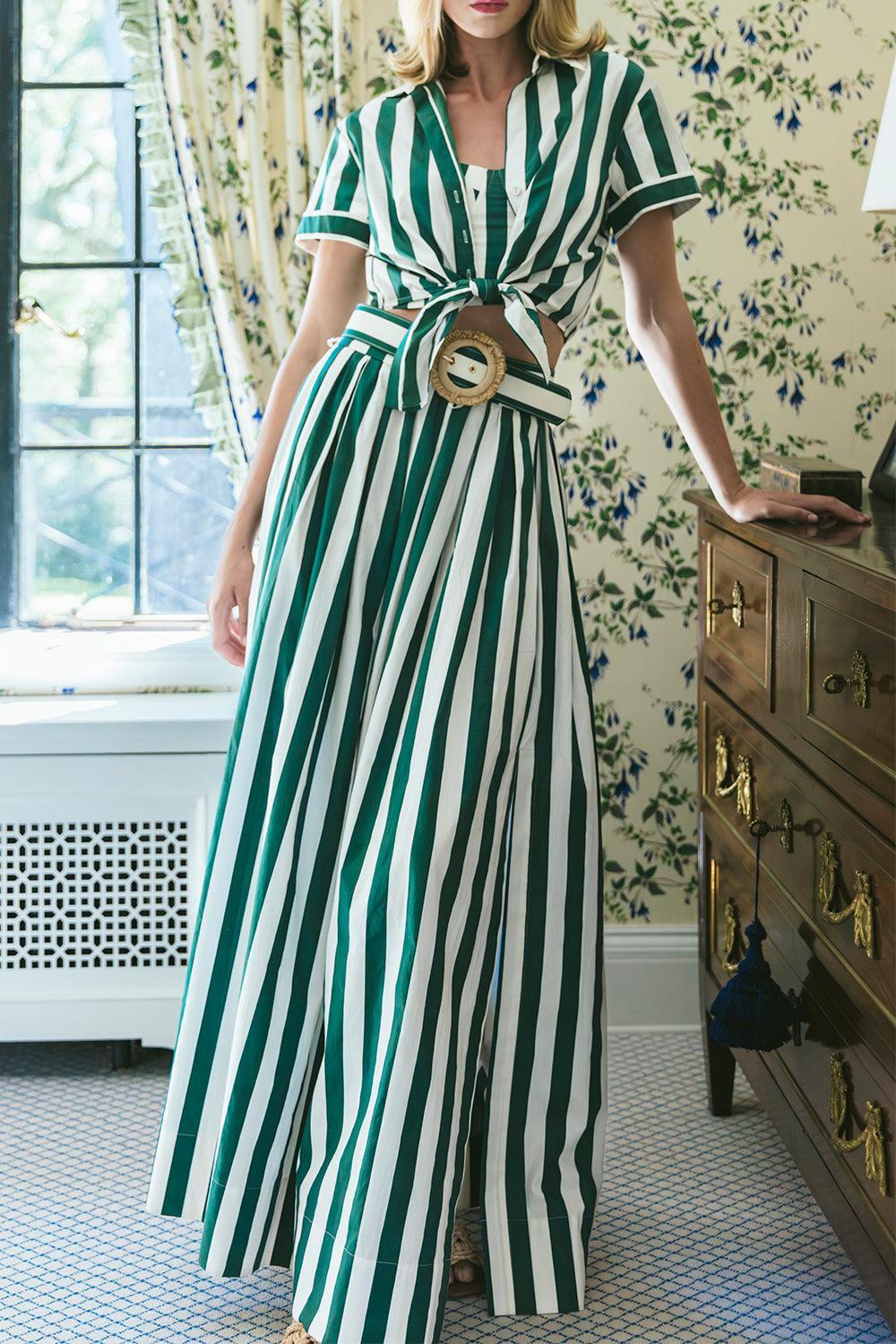 Asbury Top - Green White Stripe-STRIPE-XS-CLOTHINGTOPBLOUSE-CARA CARA