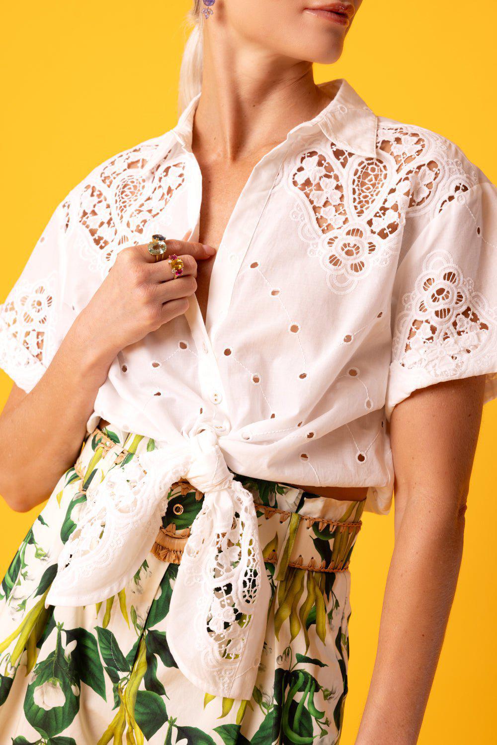 CARA CARA-Asbury Top - White Embroidered Eyelet-