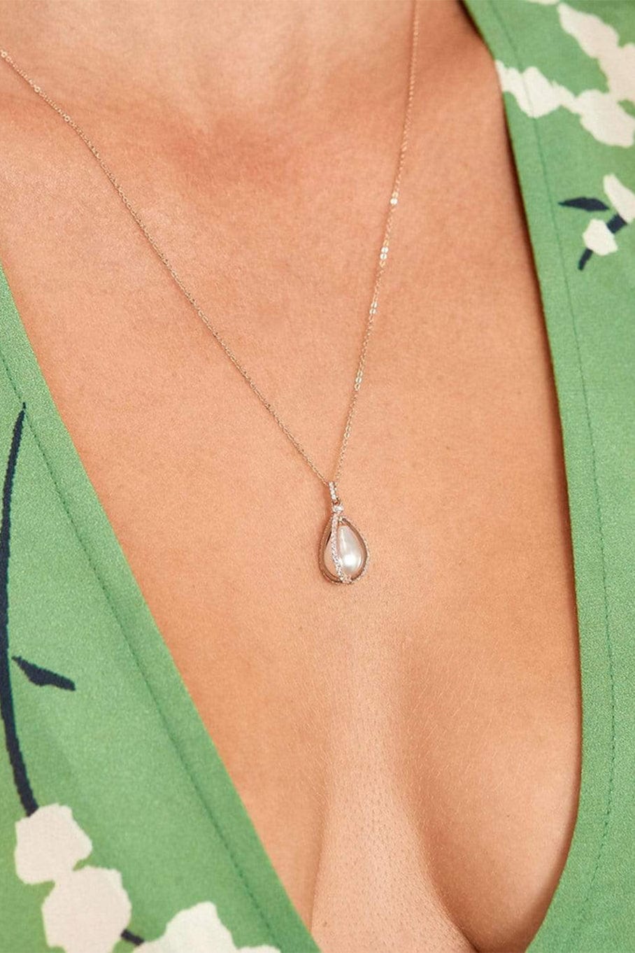 CARBON & HYDE-Pearl Cage Necklace - White Gold-WHITE GOLD