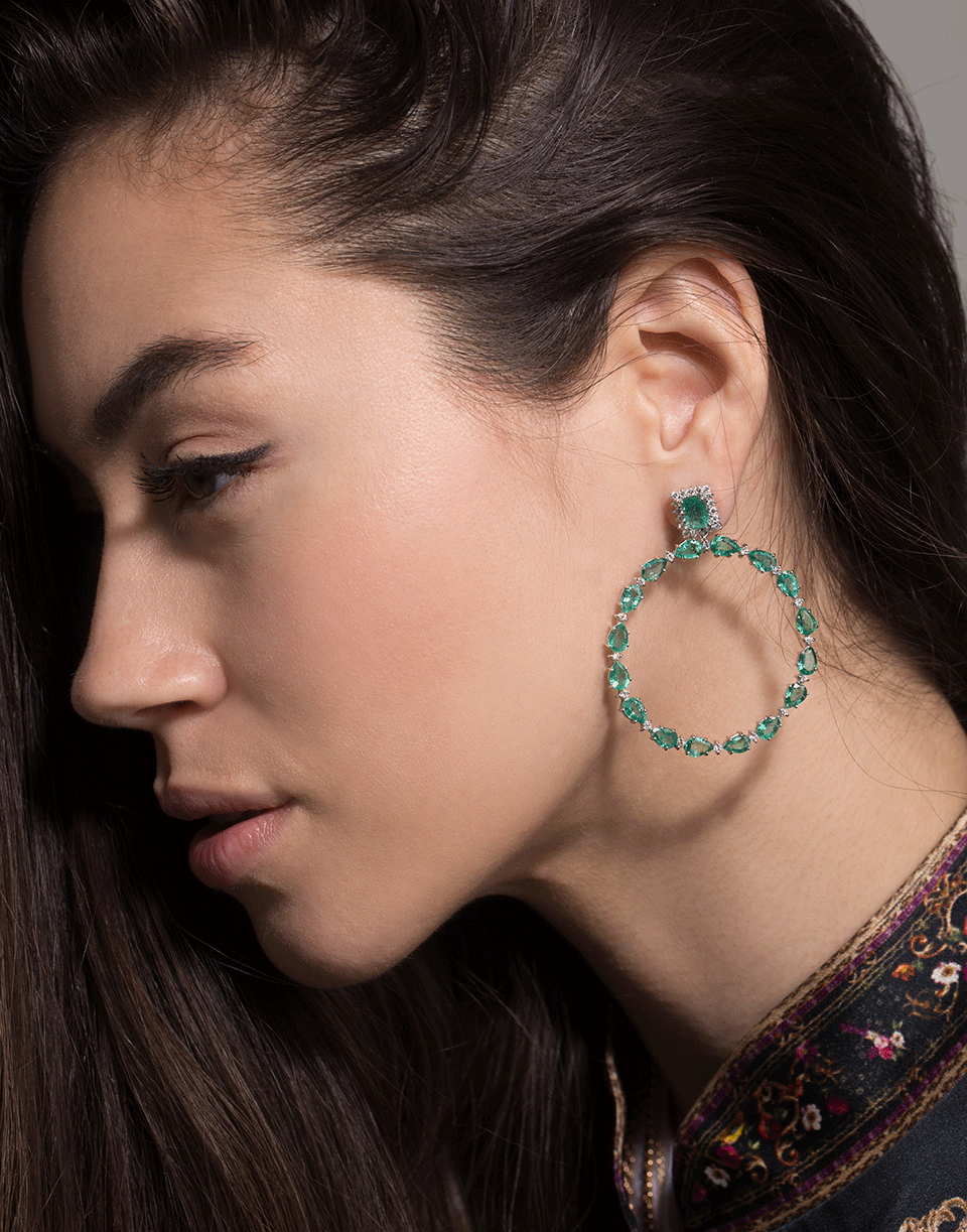 CARLA AMORIM-Esperanca Emerald and Diamond Earrings-WHITE GOLD