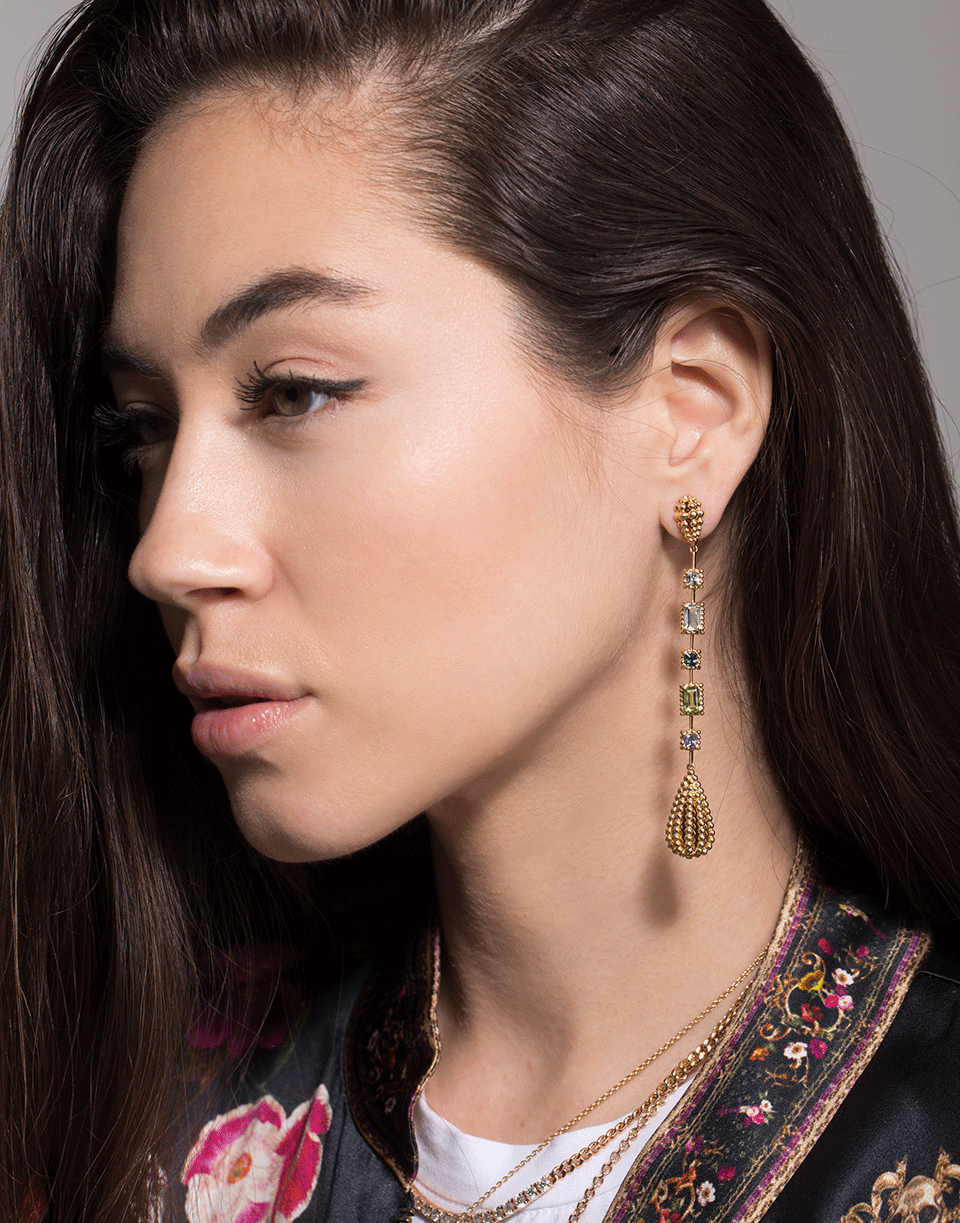 CARLA AMORIM-Garden Aquamarine and Peridot Drop Earrings-YELLOW GOLD