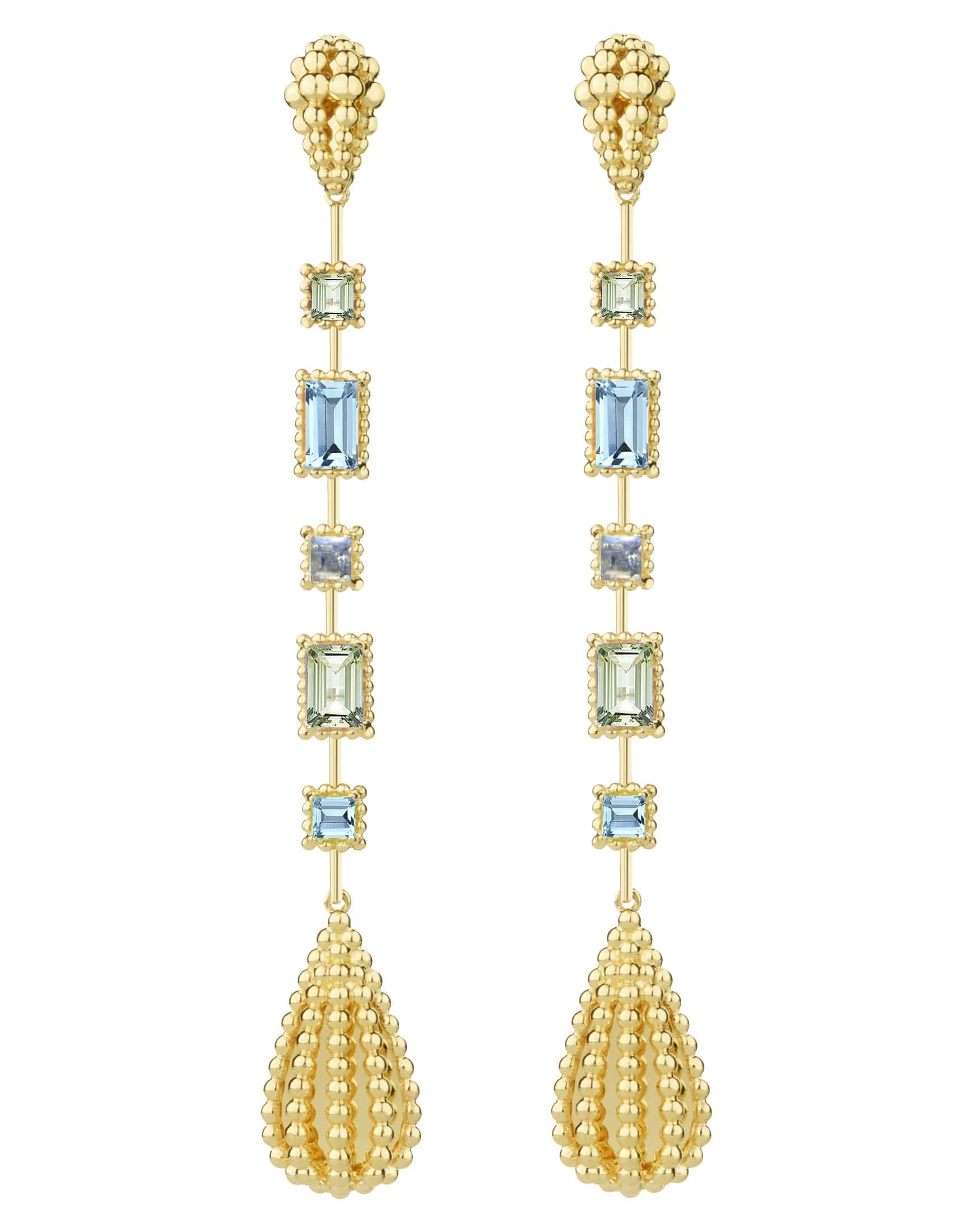CARLA AMORIM-Garden Aquamarine and Peridot Drop Earrings-YELLOW GOLD
