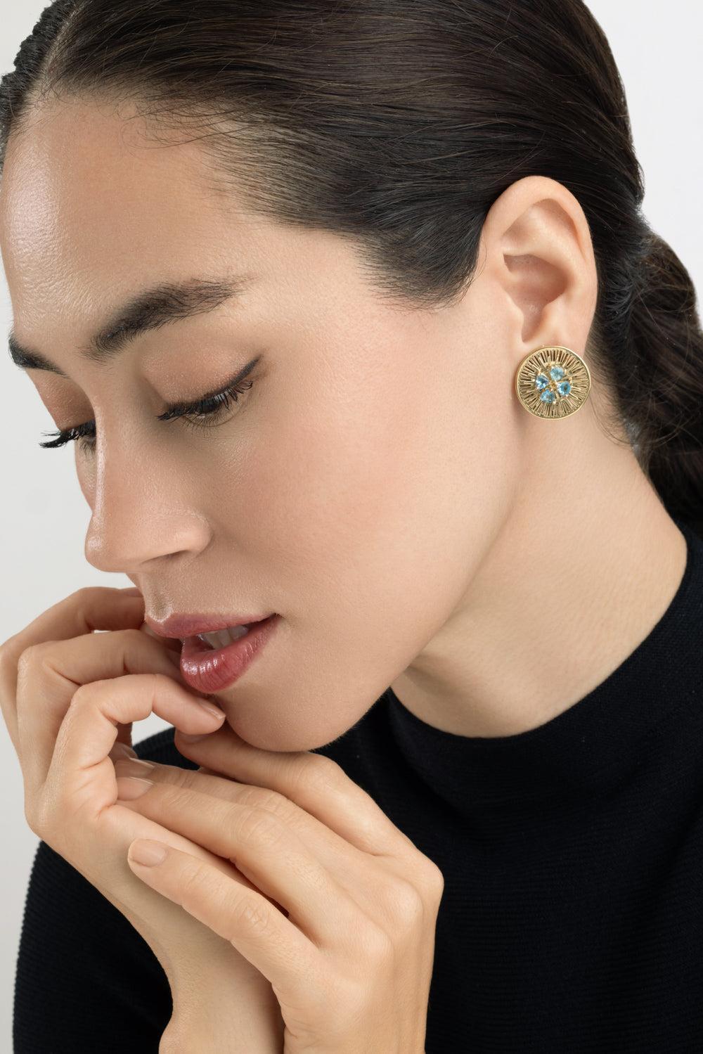 Blue Topaz Explosion Earrings-YELLOW GOLD-JEWELRYFINE JEWELEARRING-CAROL KAUFFMANN
