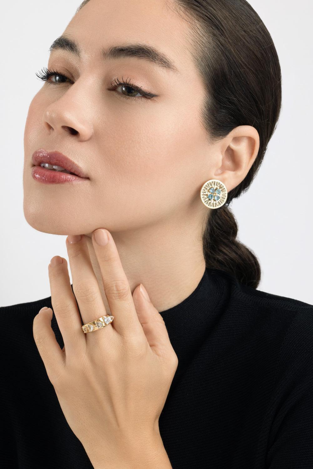  Blue Topaz Explosion Earrings-YELLOW GOLD-JEWELRYFINE JEWELEARRING-CAROL KAUFFMANN 