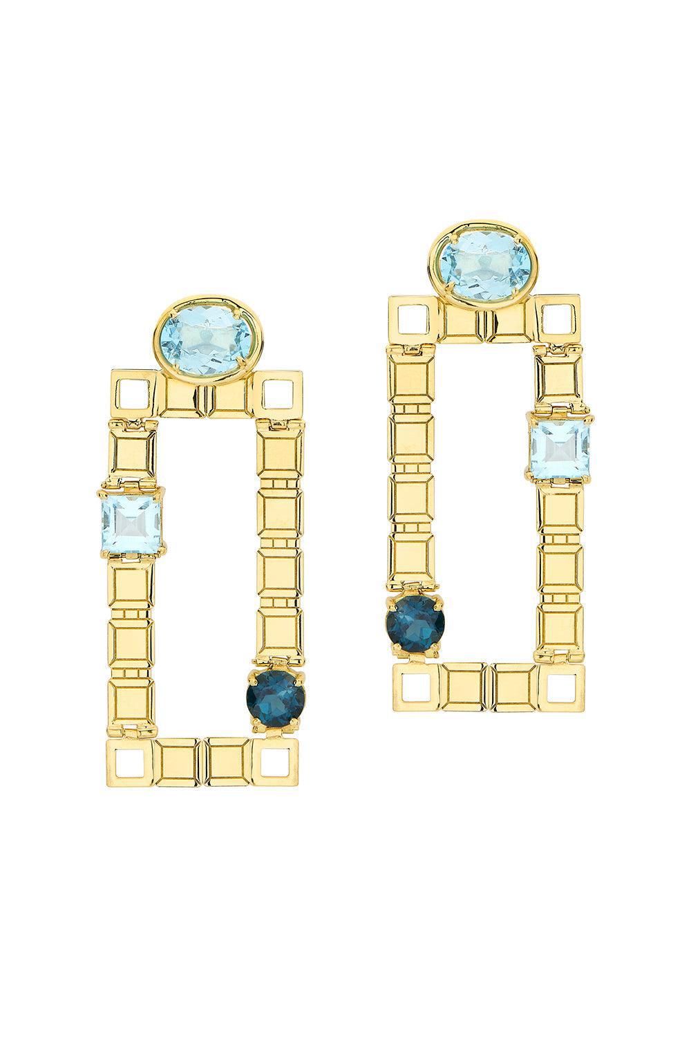 CAROL KAUFFMANN-Blue Topaz Golden Link Earrings-YELLOW GOLD