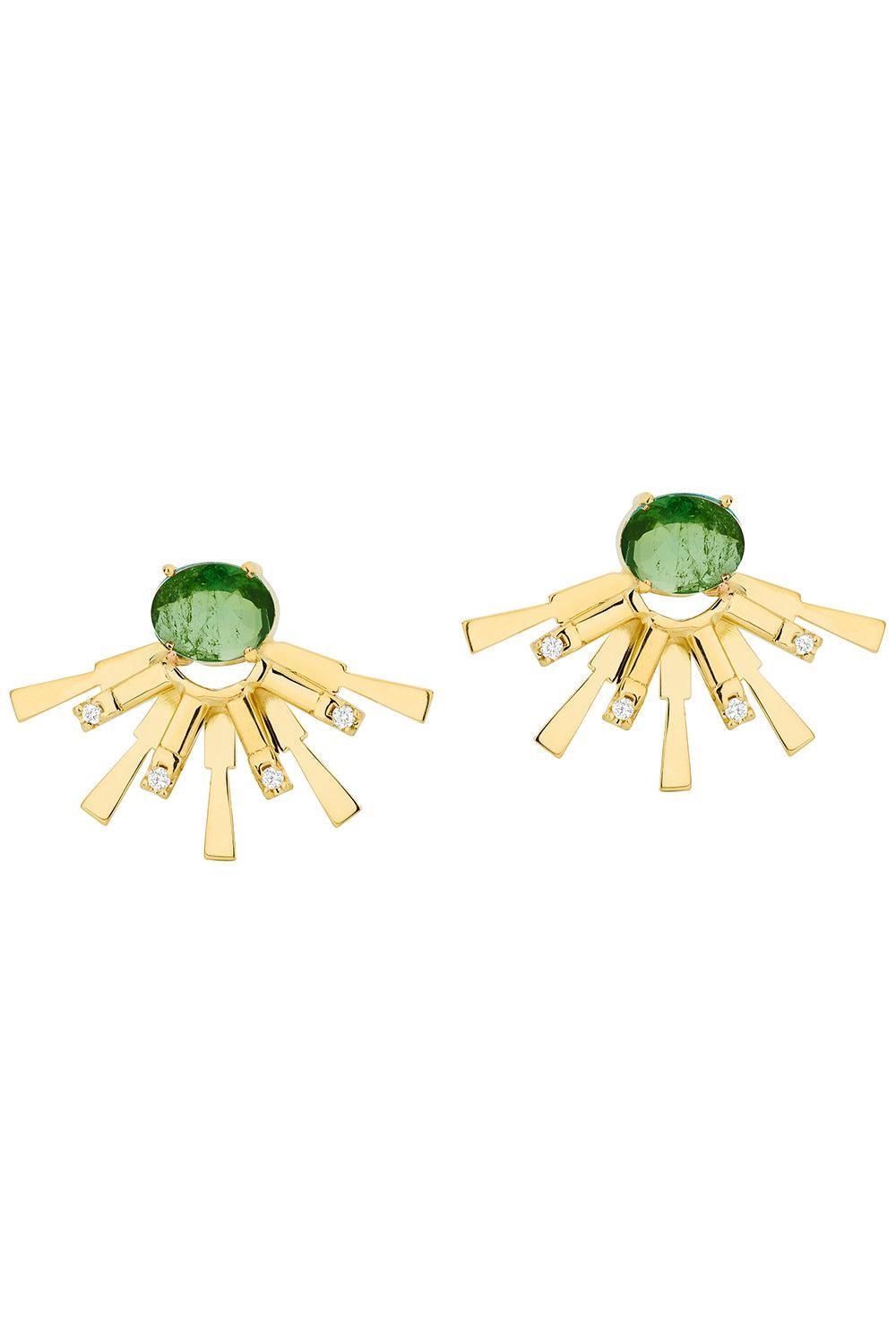 Green Tourmaline Diamond Mini Valentim Earrings-YELLOW GOLD-JEWELRYFINE JEWELEARRING-CAROL KAUFFMANN