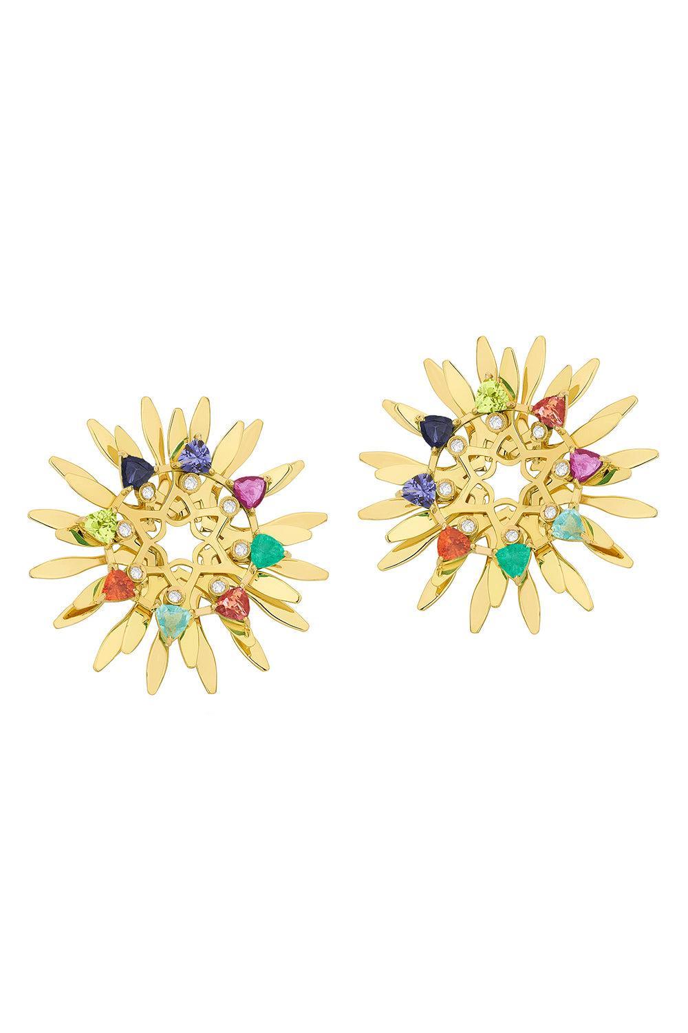 Mandala Multi Colored Hoops-YELLOW GOLD-JEWELRYFINE JEWELEARRING-CAROL KAUFFMANN