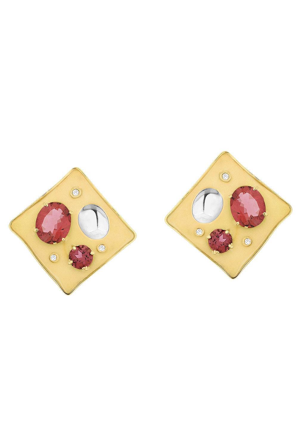  Pink Tourmaline Diamond Rocks Earrings-YELLOW GOLD-JEWELRYFINE JEWELEARRING-CAROL KAUFFMANN 