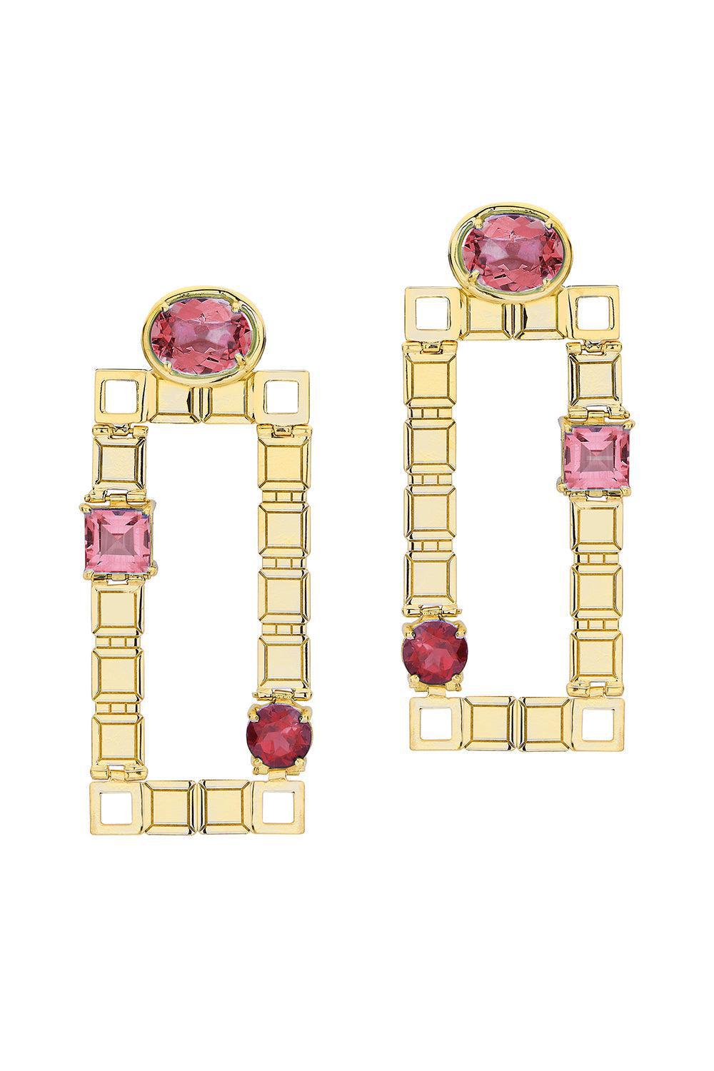 CAROL KAUFFMANN-Pink Tourmaline Golden Link Earrings-YELLOW GOLD