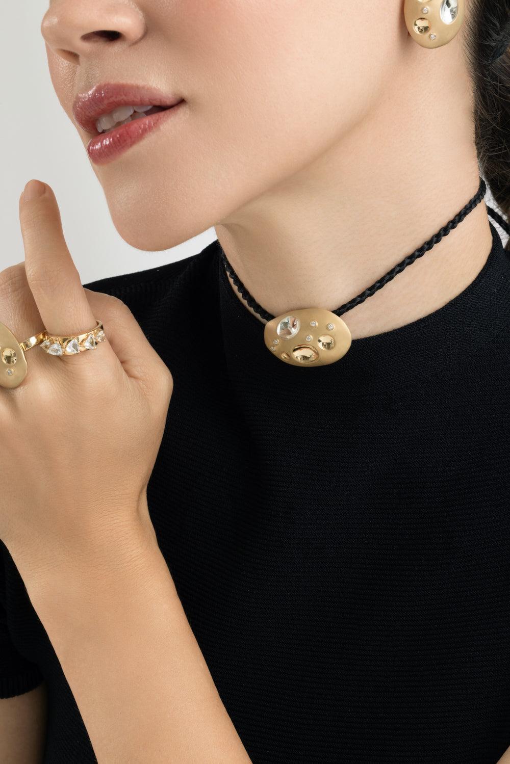 Diamond Rocks Flinstones Pendant Necklace-YELLOW GOLD-JEWELRYFINE JEWELNECKLACE O-CAROL KAUFFMANN