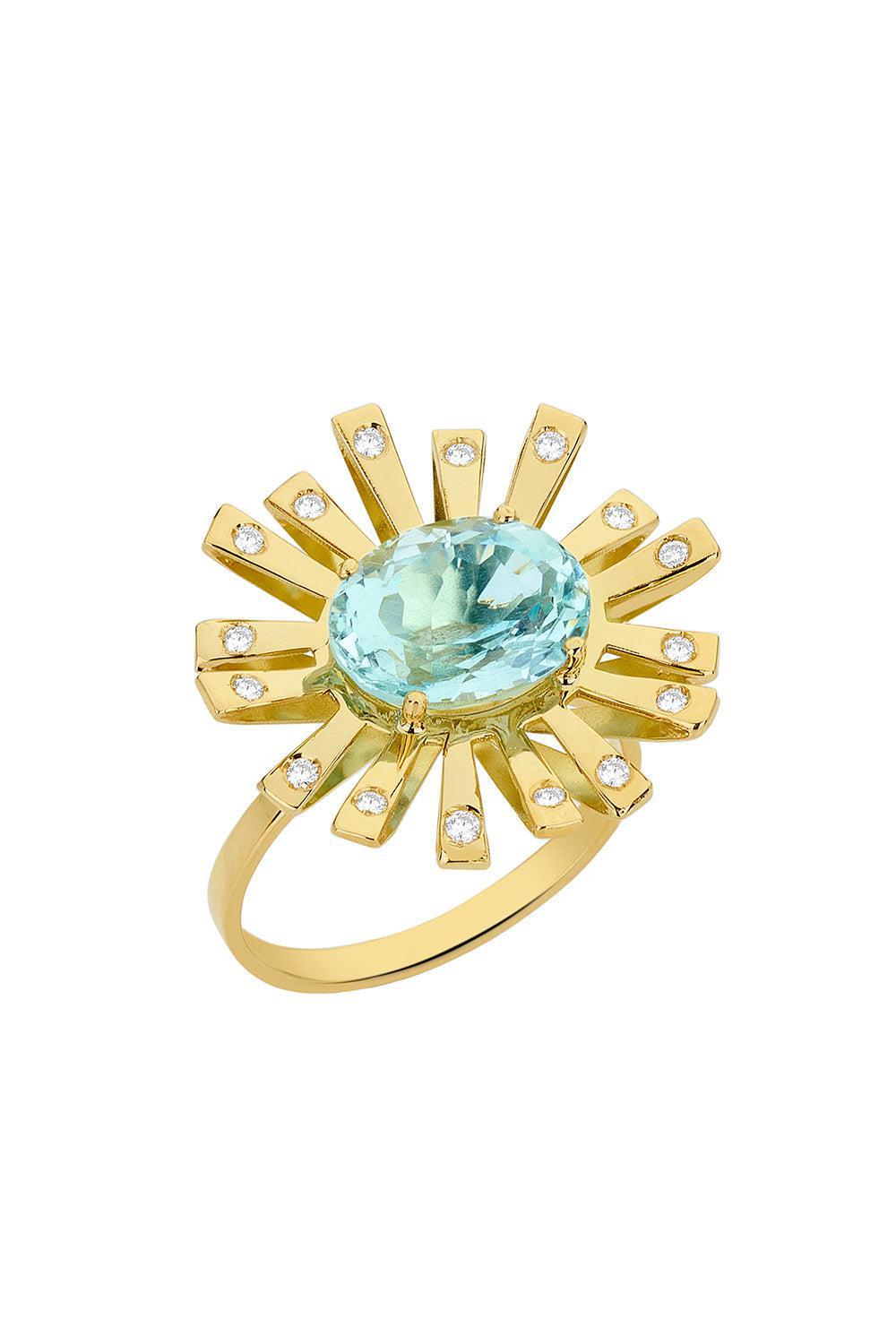 CAROL KAUFFMANN-Blue Topaz Sunshine La Belle Ring-YELLOW GOLD