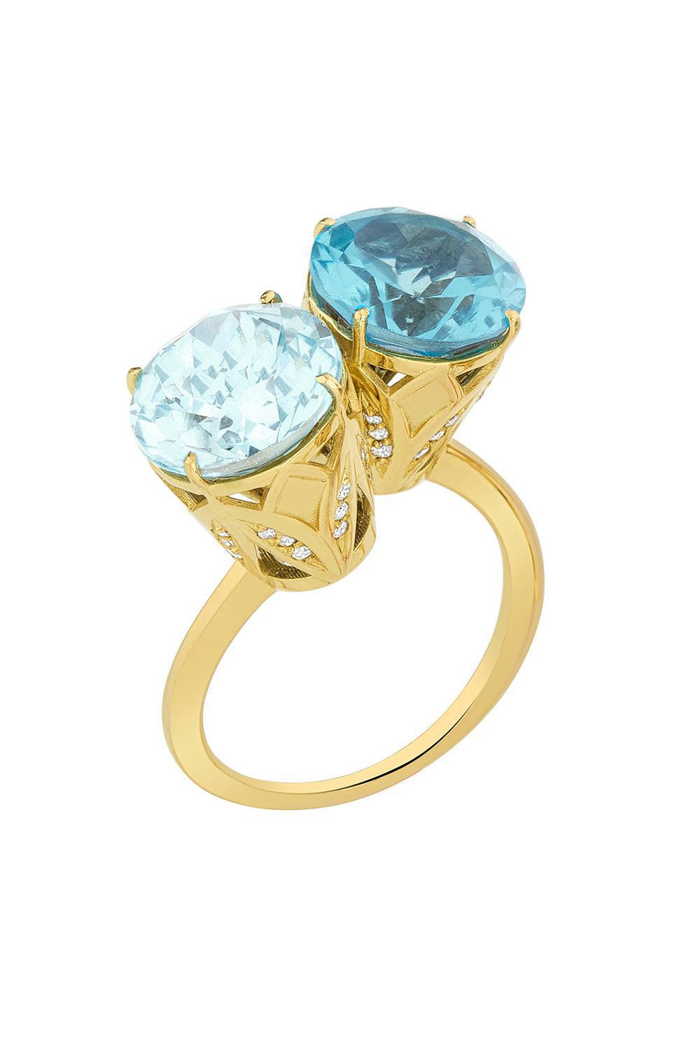 CAROL KAUFFMANN-Blue Topaz Tulip Ring-YELLOW GOLD
