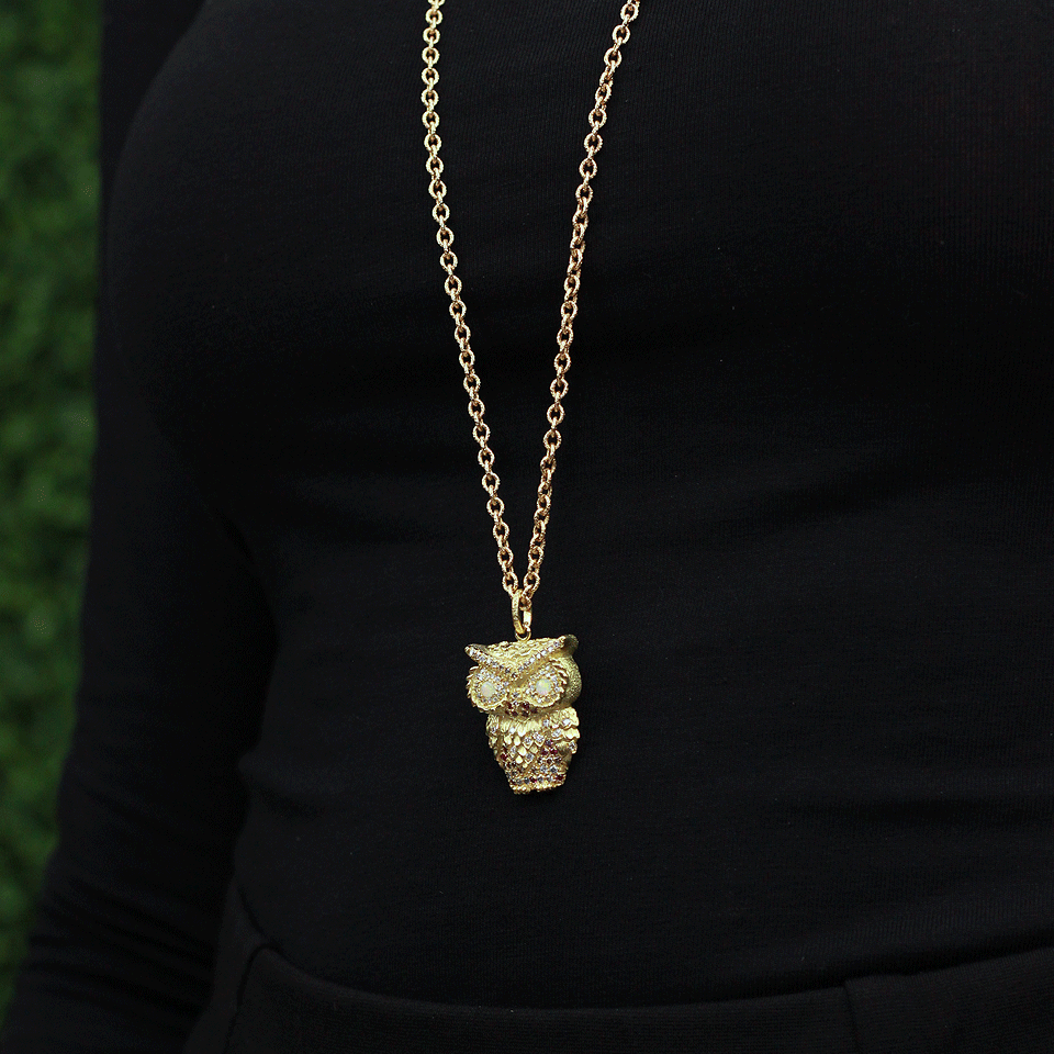 CAROLINA BUCCI-Multi-Color Diamond Owl Pendant-YELLOW GOLD