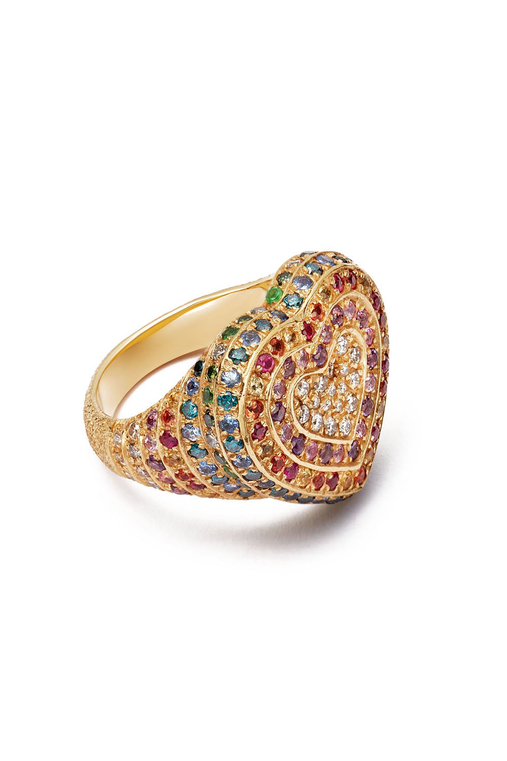 CAROLINA BUCCI-Rainbow Pavé Cuore Ring-YELLOW GOLD