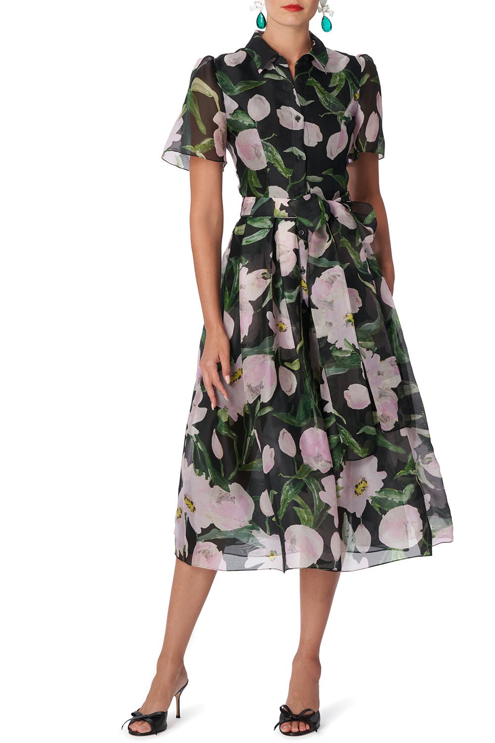 CAROLINA HERRERA-Button Down Collared Midi Dress-