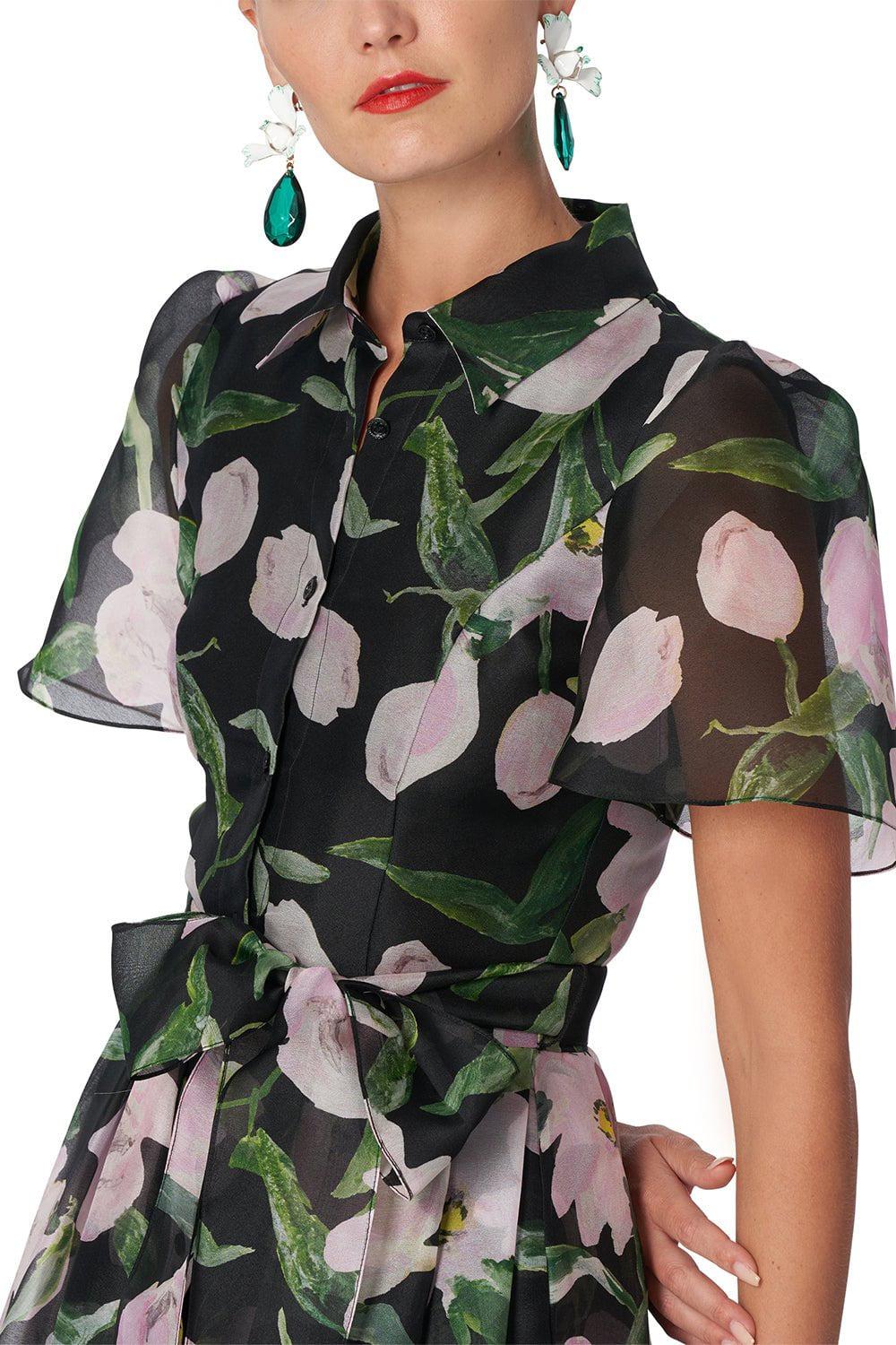 CAROLINA HERRERA-Button Down Collared Midi Dress-