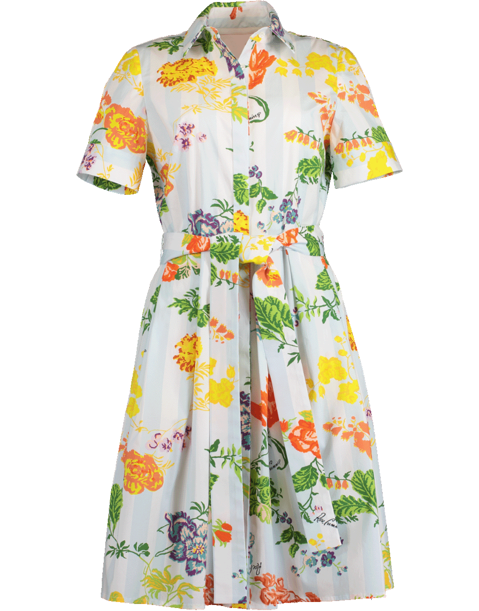 CAROLINA HERRERA-Floral Print Belted Shirt Dress-
