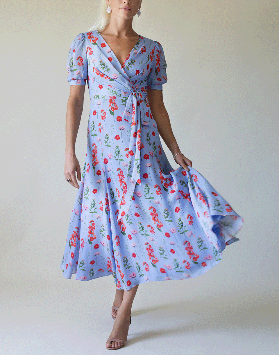 CAROLINA HERRERA-Short Sleeve V-Neck Wrap Dress-
