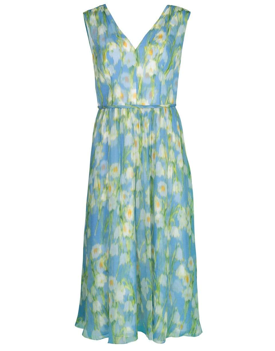 CAROLINA HERRERA-Floral Print V-Neck Midi Dress-