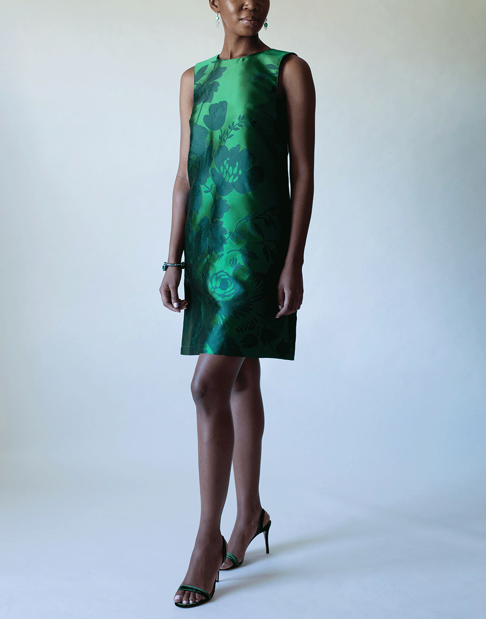 CAROLINA HERRERA-Sleeveless Floral Jacquard Shift Dress-