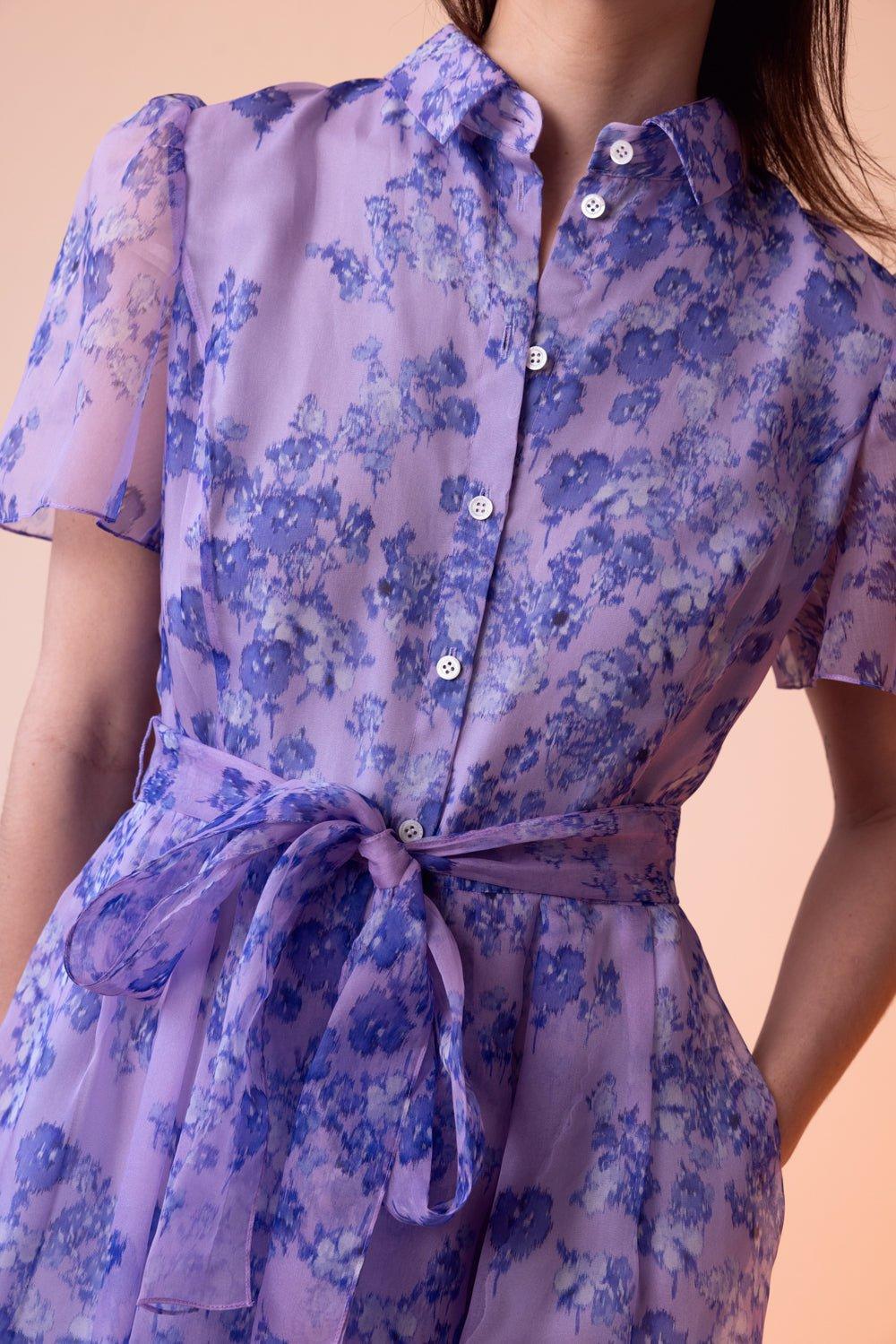 CAROLINA HERRERA-Short Sleeve Button Midi Dress-