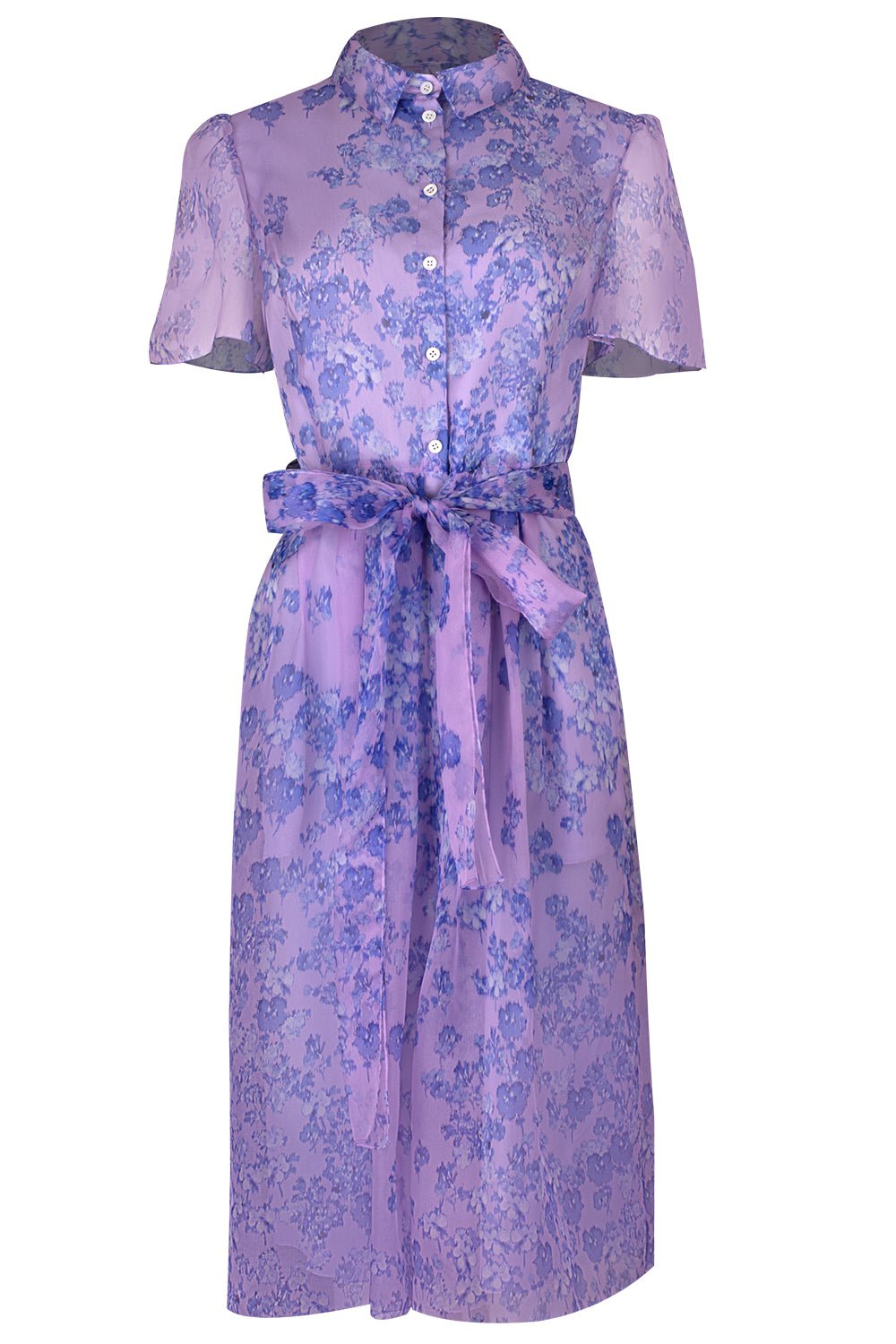 CAROLINA HERRERA-Short Sleeve Button Midi Dress-