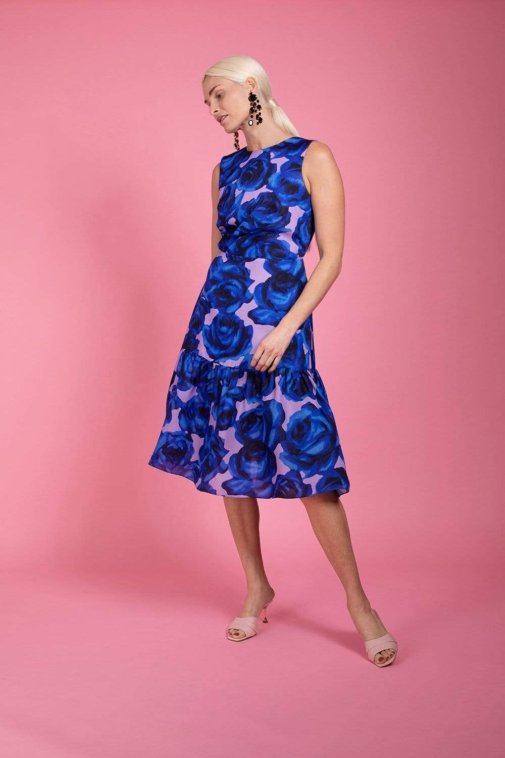 CAROLINA HERRERA-Sleeveless Floral Print Dress with Bow-