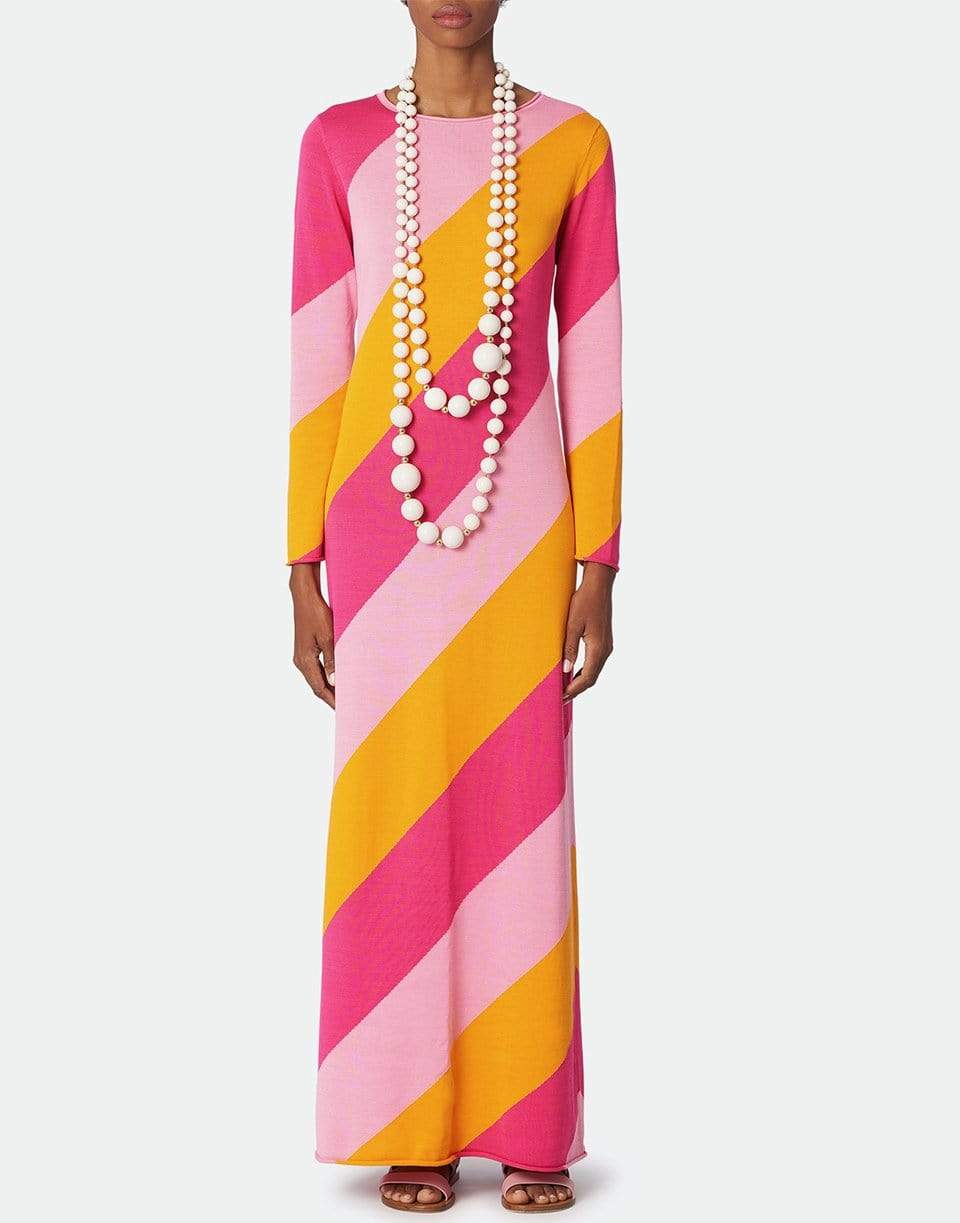 CAROLINA HERRERA-Long Sleeve Diagonal Striped Maxi Dress-