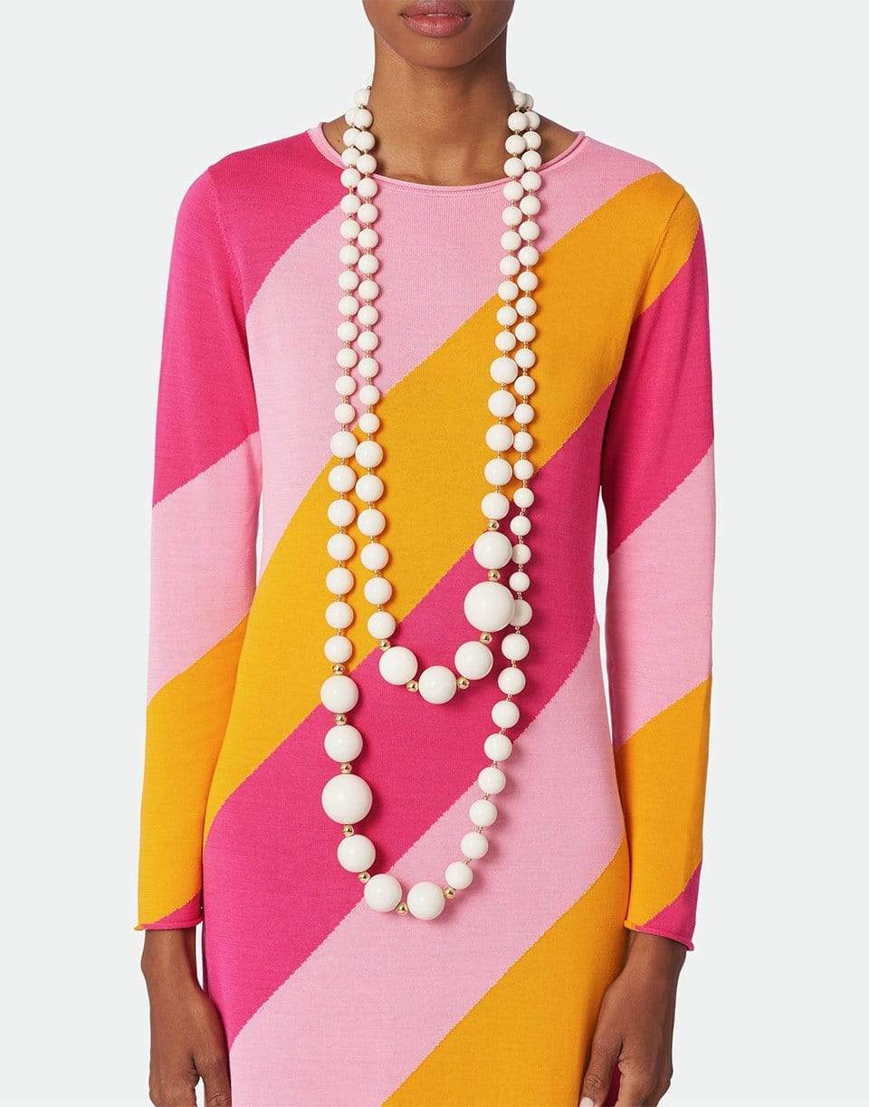 CAROLINA HERRERA-Long Sleeve Diagonal Striped Maxi Dress-