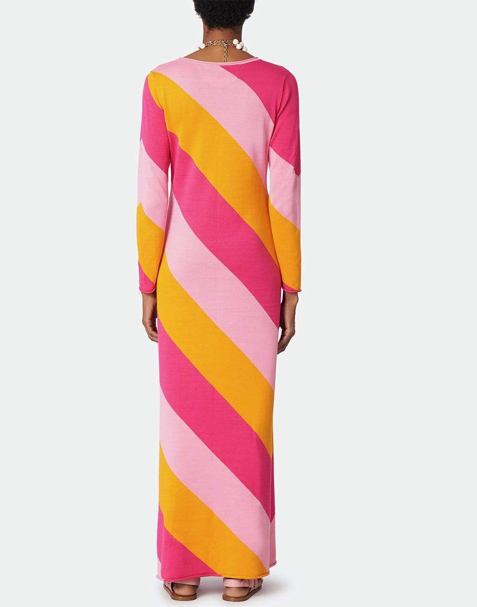 CAROLINA HERRERA-Long Sleeve Diagonal Striped Maxi Dress-
