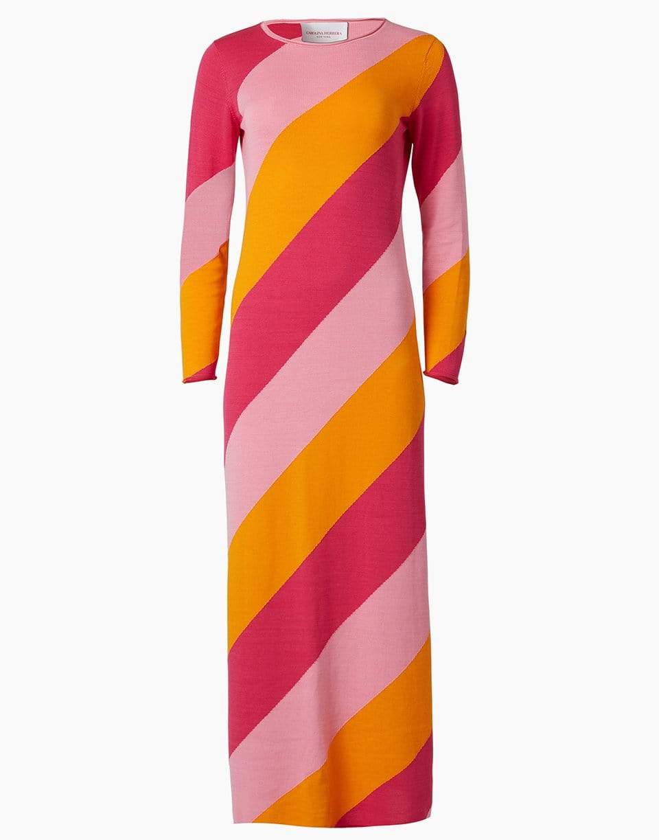 CAROLINA HERRERA-Long Sleeve Diagonal Striped Maxi Dress-