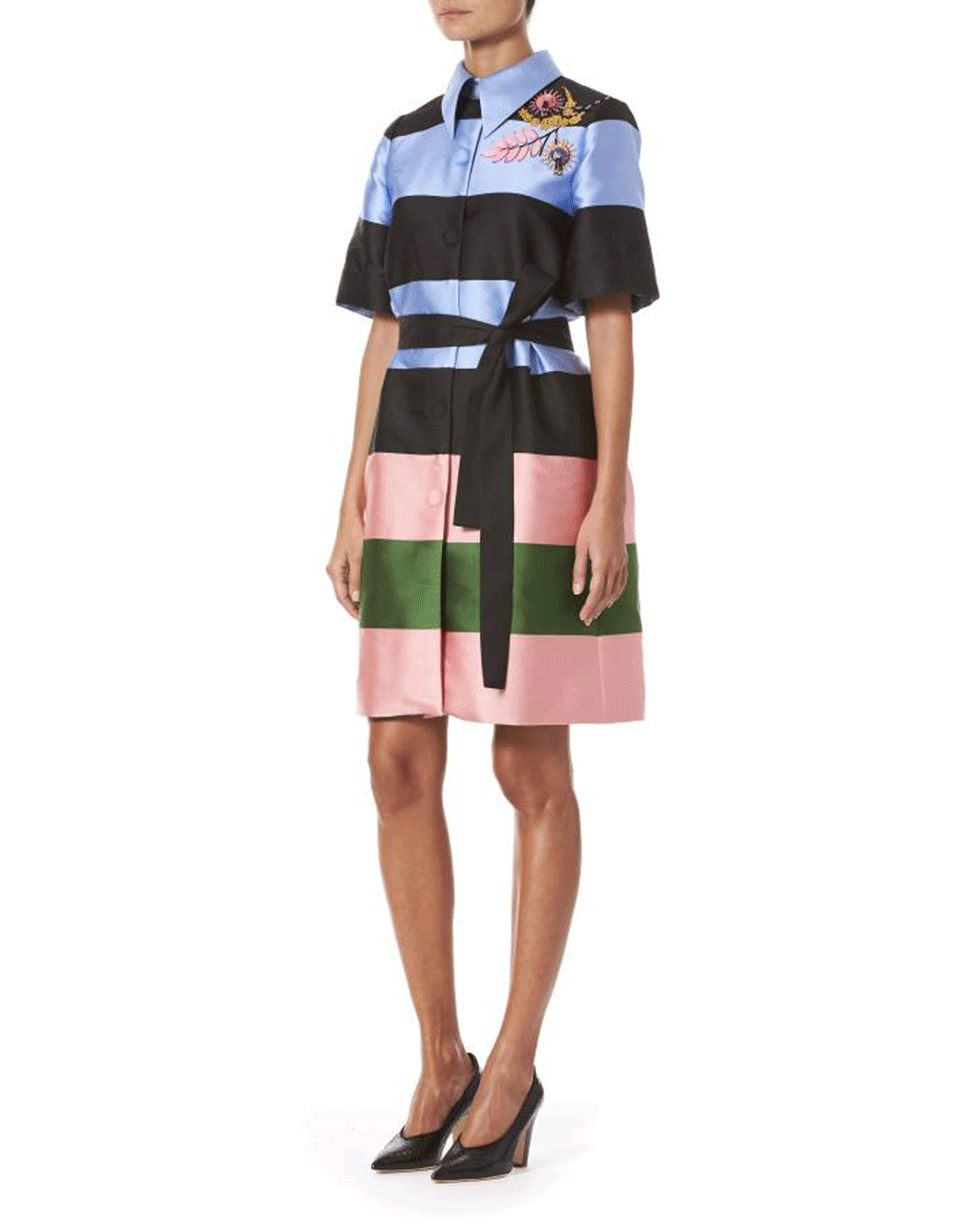 CAROLINA HERRERA-Embroidered Belted Striped Dress-