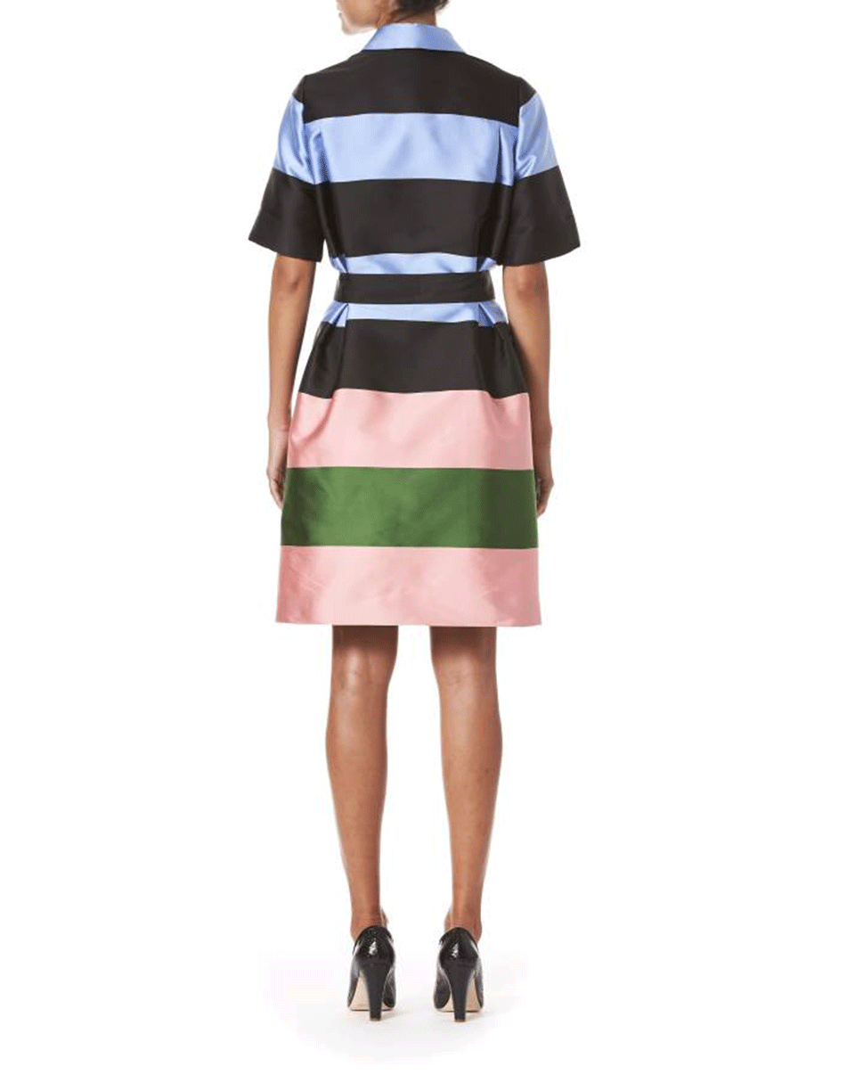 CAROLINA HERRERA-Embroidered Belted Striped Dress-