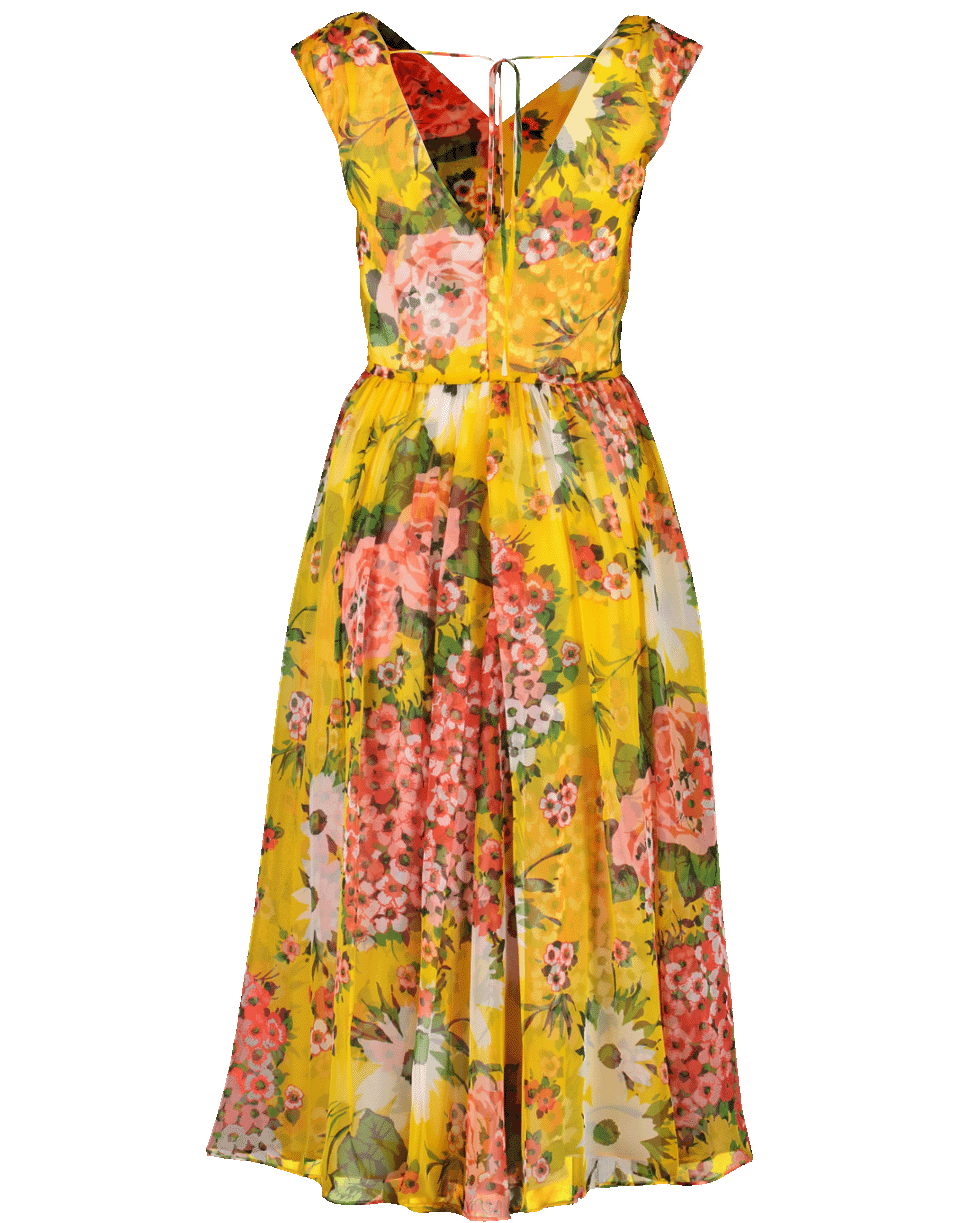 CAROLINA HERRERA-V-Neck Floral Midi Dress-