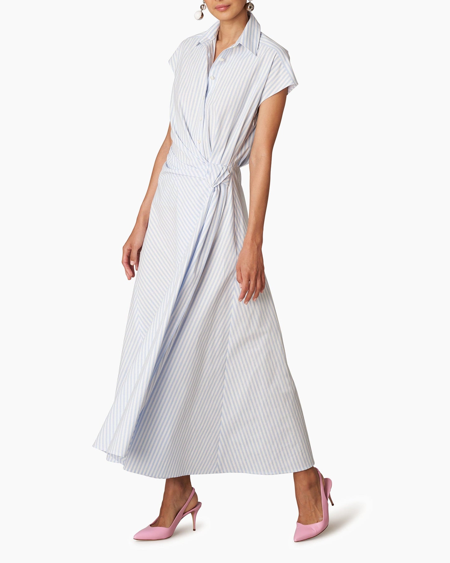 CAROLINA HERRERA-Striped Shirting Side Knot Dress-