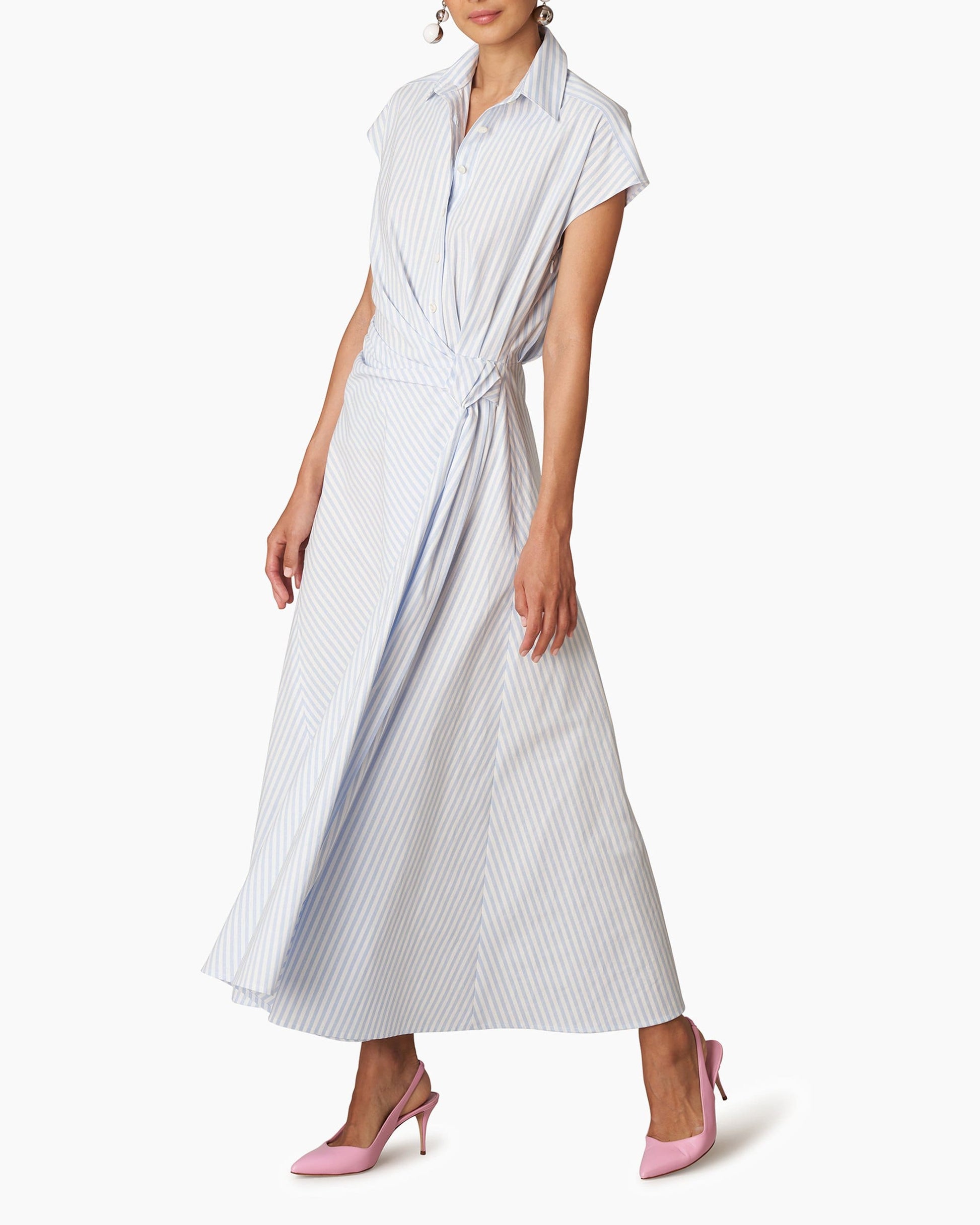 CAROLINA HERRERA-Striped Shirting Side Knot Dress-