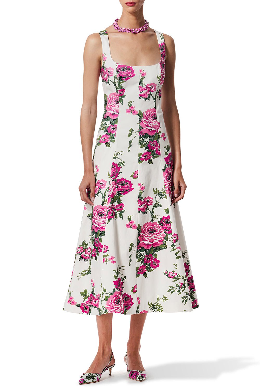 CAROLINA HERRERA-Square Neck Midi Dress-
