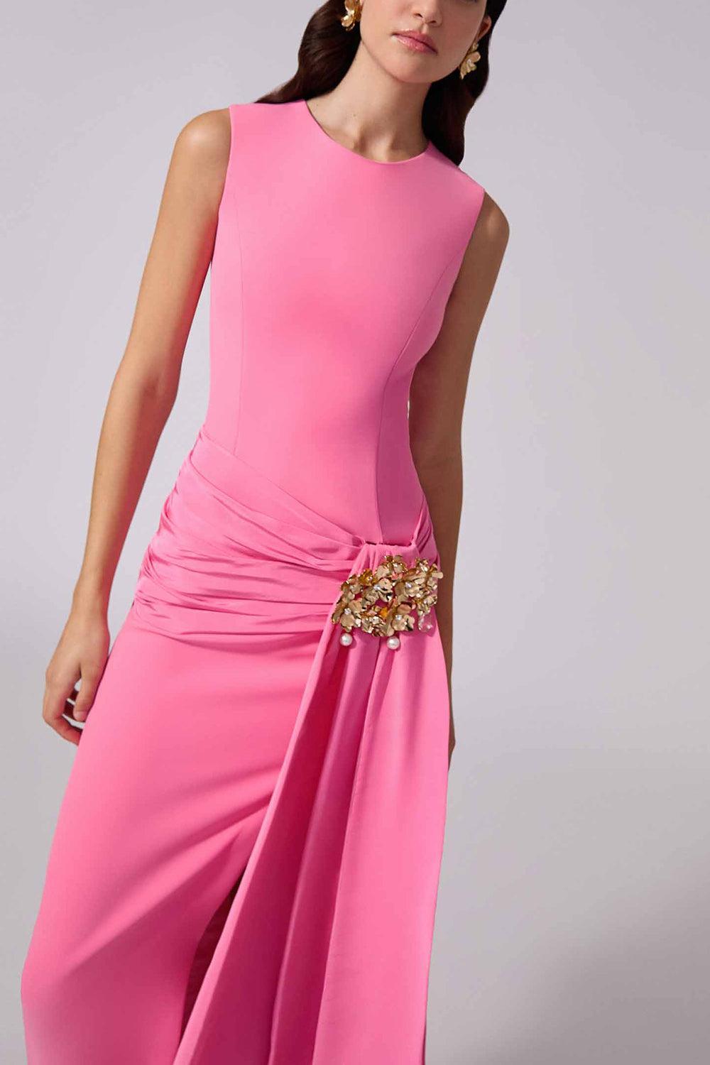 Sleeveless Column Dress-HAPPYPNK-4-CLOTHINGDRESSCOCKTAIL-CAROLINA HERRERA