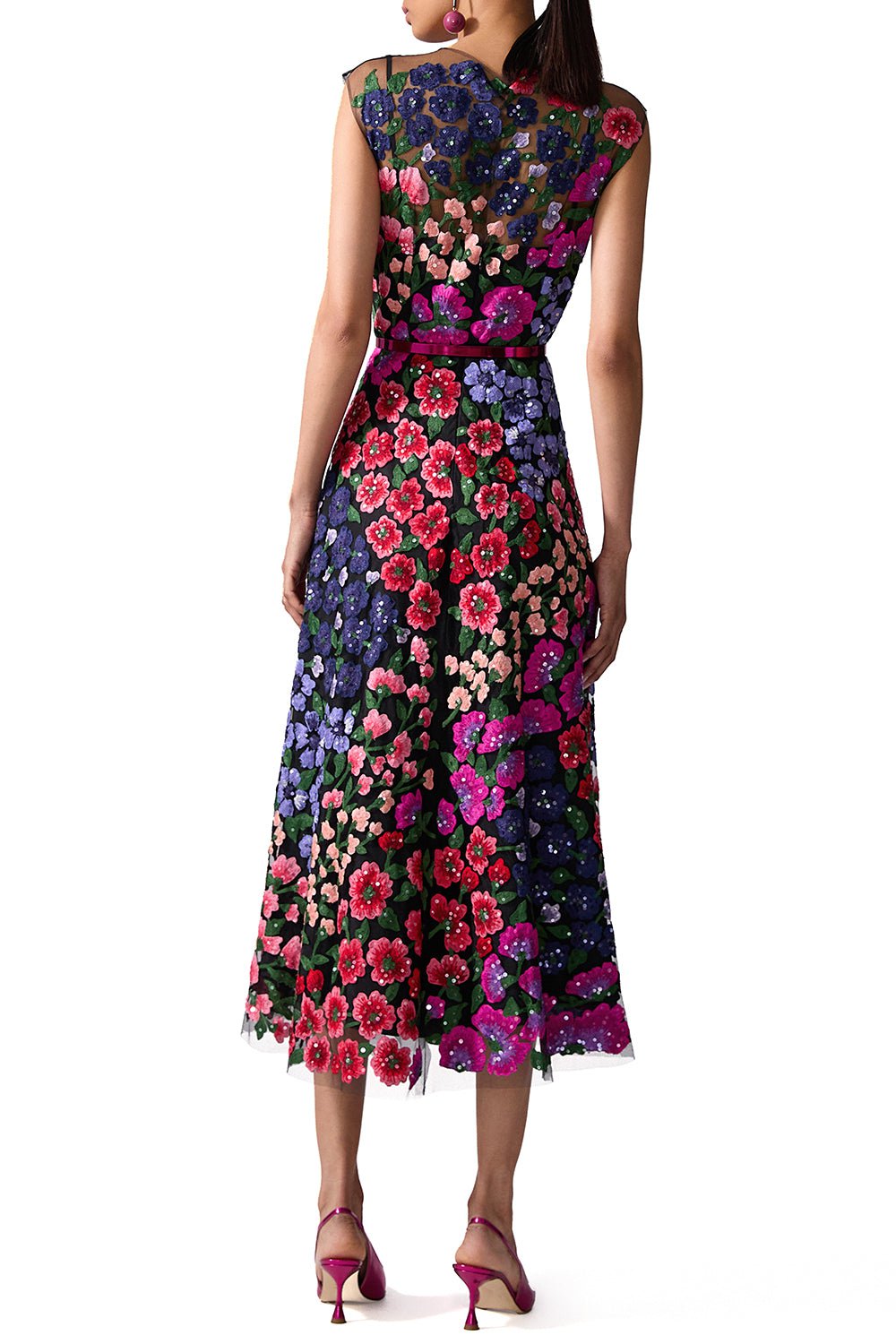 CAROLINA HERRERA-Embroidered Floral Crewneck Midi Dress-