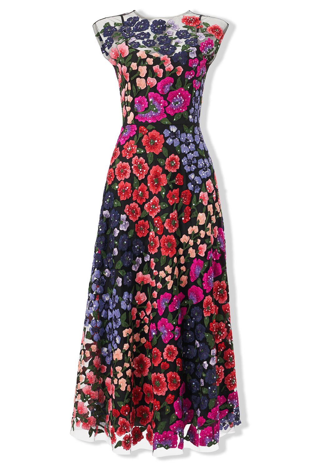 CAROLINA HERRERA-Embroidered Floral Crewneck Midi Dress-