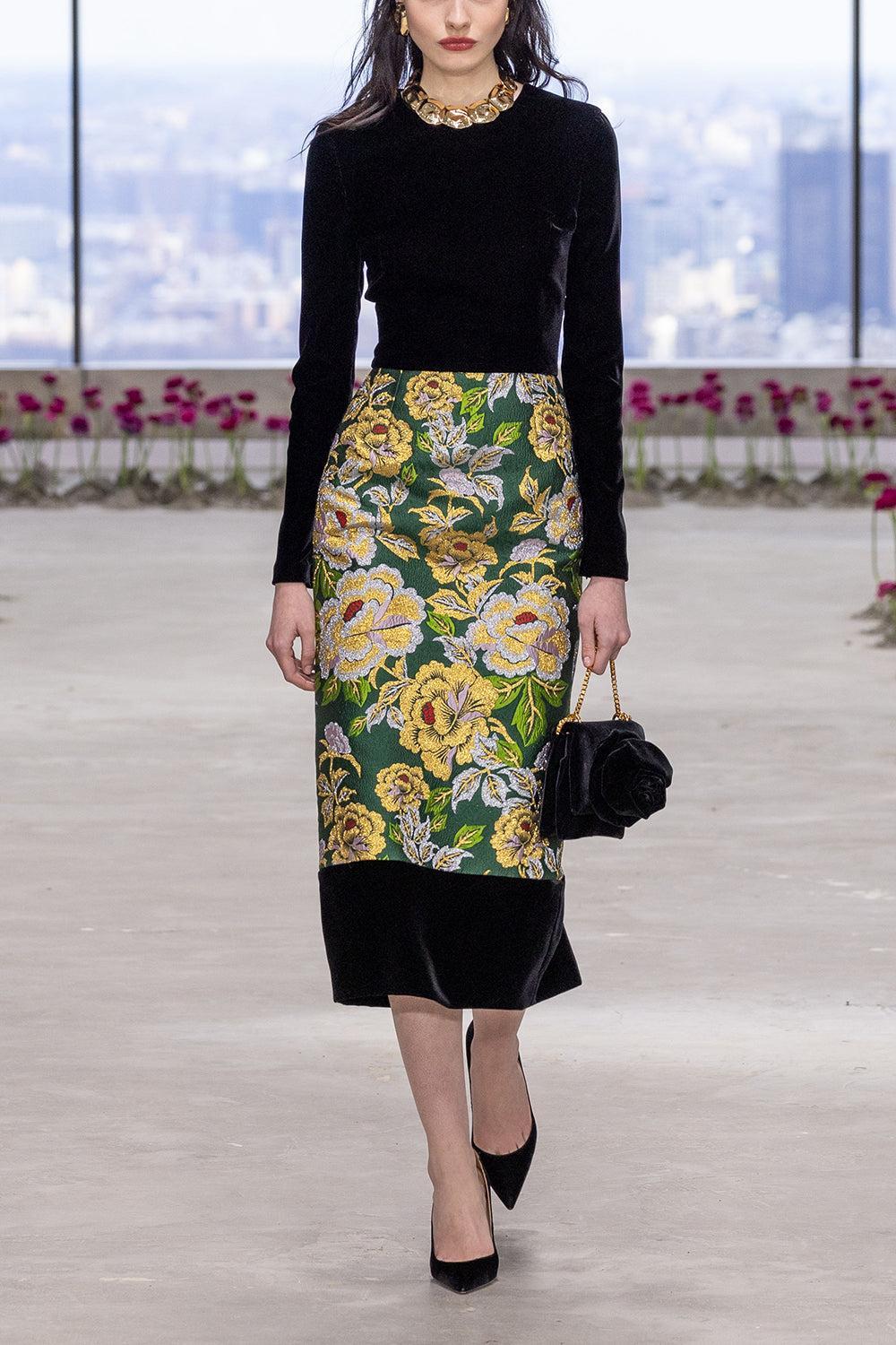 Long Sleeve Lurex Midi Dress-PNGRNMLT-4-CLOTHINGDRESSCOCKTAIL-CAROLINA HERRERA