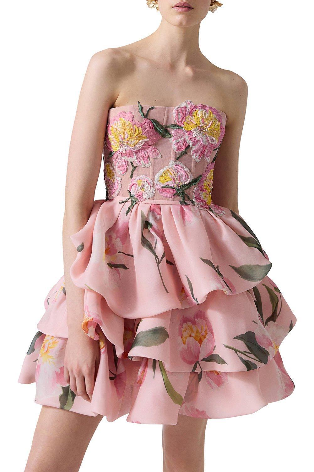 CAROLINA HERRERA-Strapless Ruffled Mini Dress-SLPPRPNK
