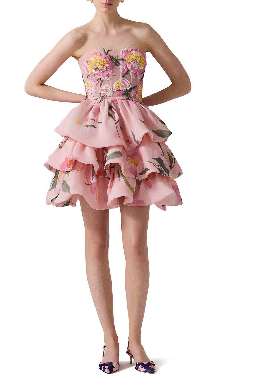 CAROLINA HERRERA-Strapless Ruffled Mini Dress-SLPPRPNK