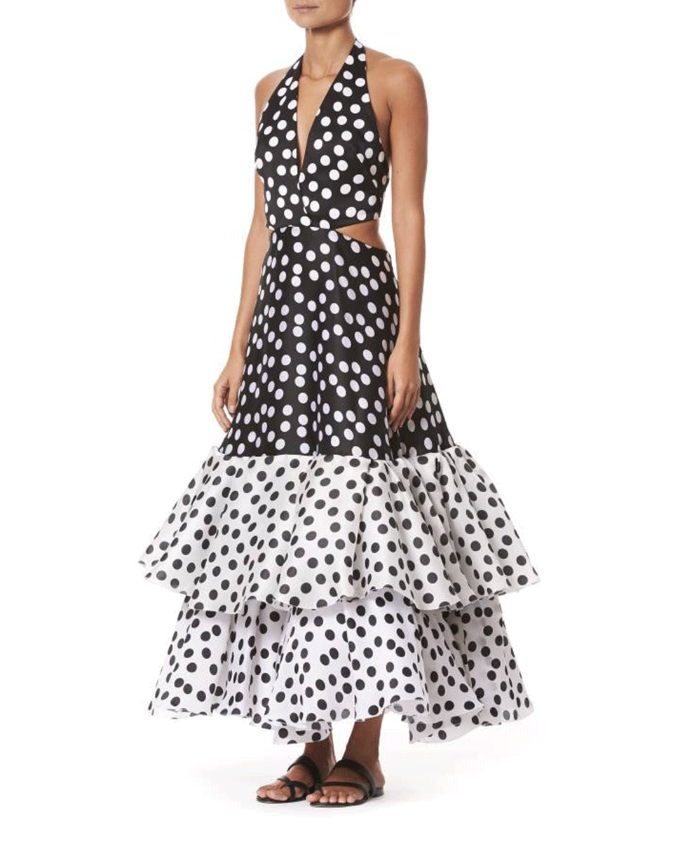 CAROLINA HERRERA-Ruffle Hem Cutout Dress-BLK/WHT