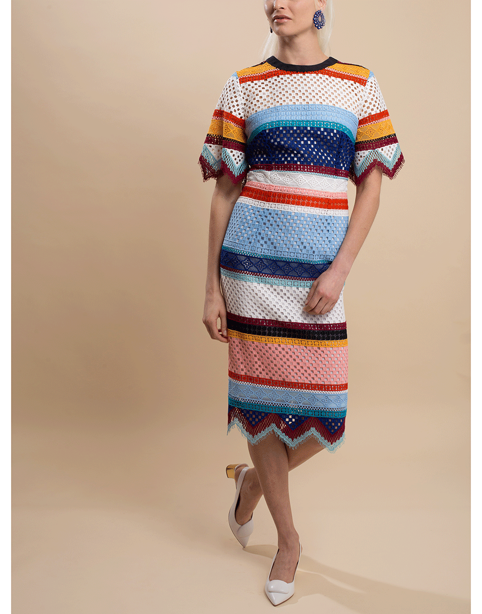 CAROLINA HERRERA-Color-Blocked Guipure Lace Dress-MULTI