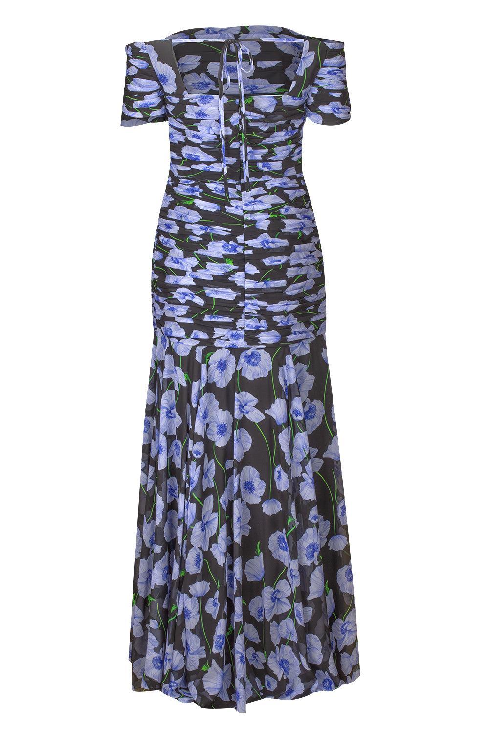 Off The Shoulder Gathered Gown-BLKMULTI-4-CLOTHINGDRESSGOWN-CAROLINA HERRERA