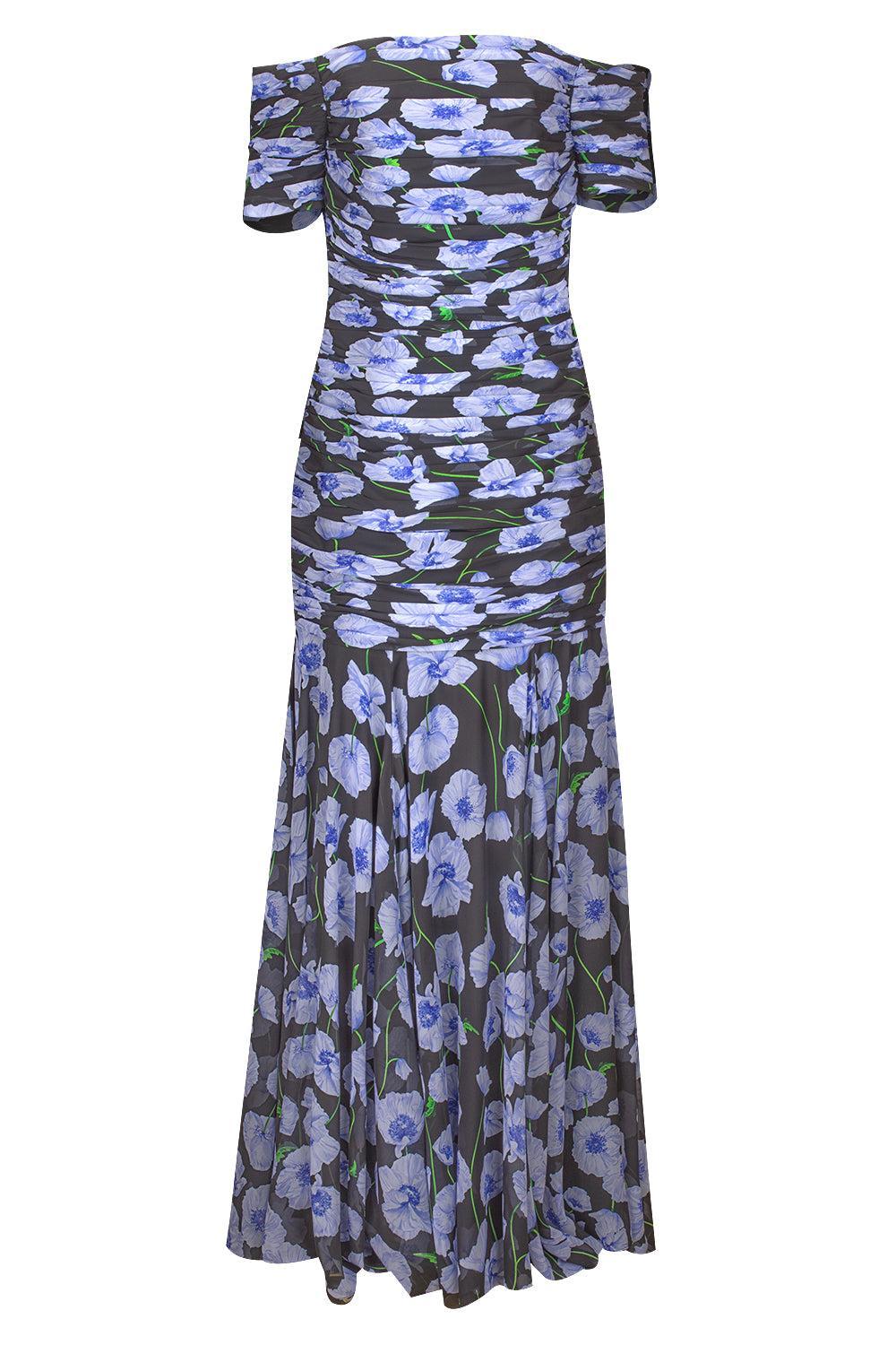 Off The Shoulder Gathered Gown-BLKMULTI-4-CLOTHINGDRESSGOWN-CAROLINA HERRERA